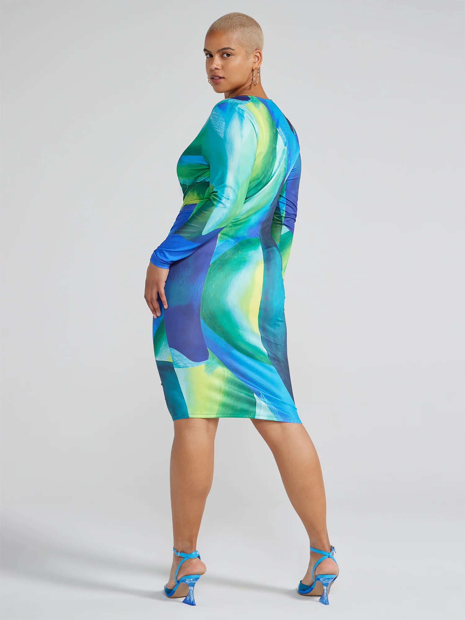 Jasline Ruched Front Abstract Print Dress - Image 3