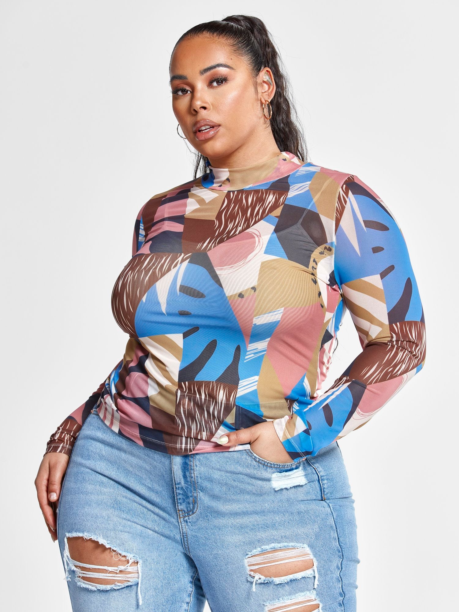 Jennifer Geo Print Mesh Top - Image 3