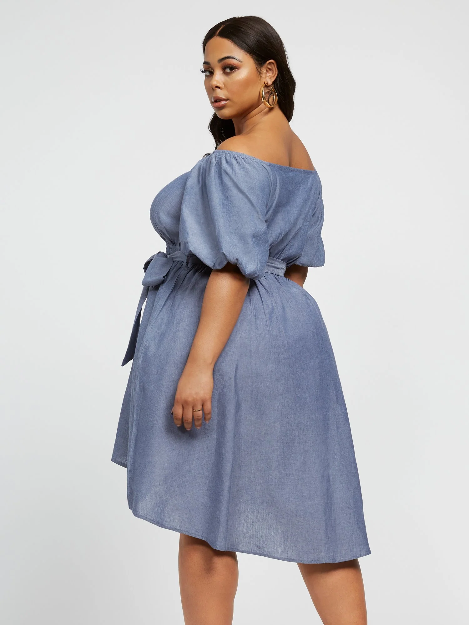 Juliet Off-The-Shoulder Chambray Dress - Image 3