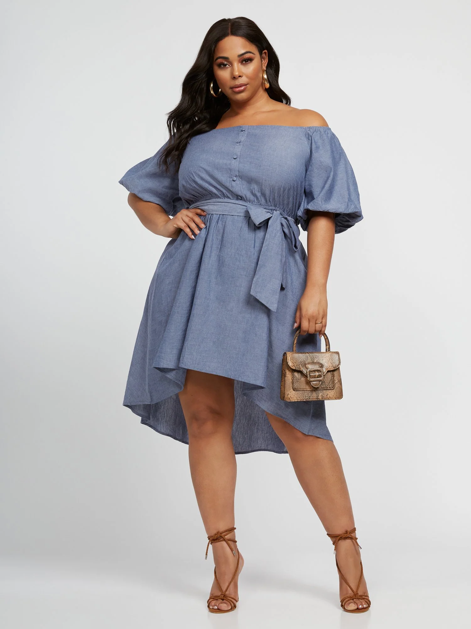 Juliet Off-The-Shoulder Chambray Dress - Image 4