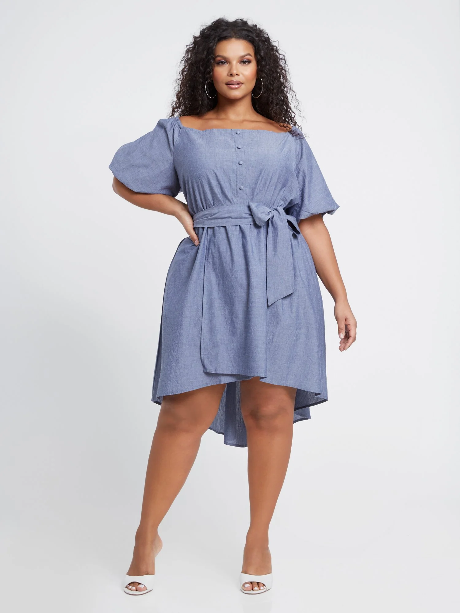 Juliet Off-The-Shoulder Chambray Dress - Image 5
