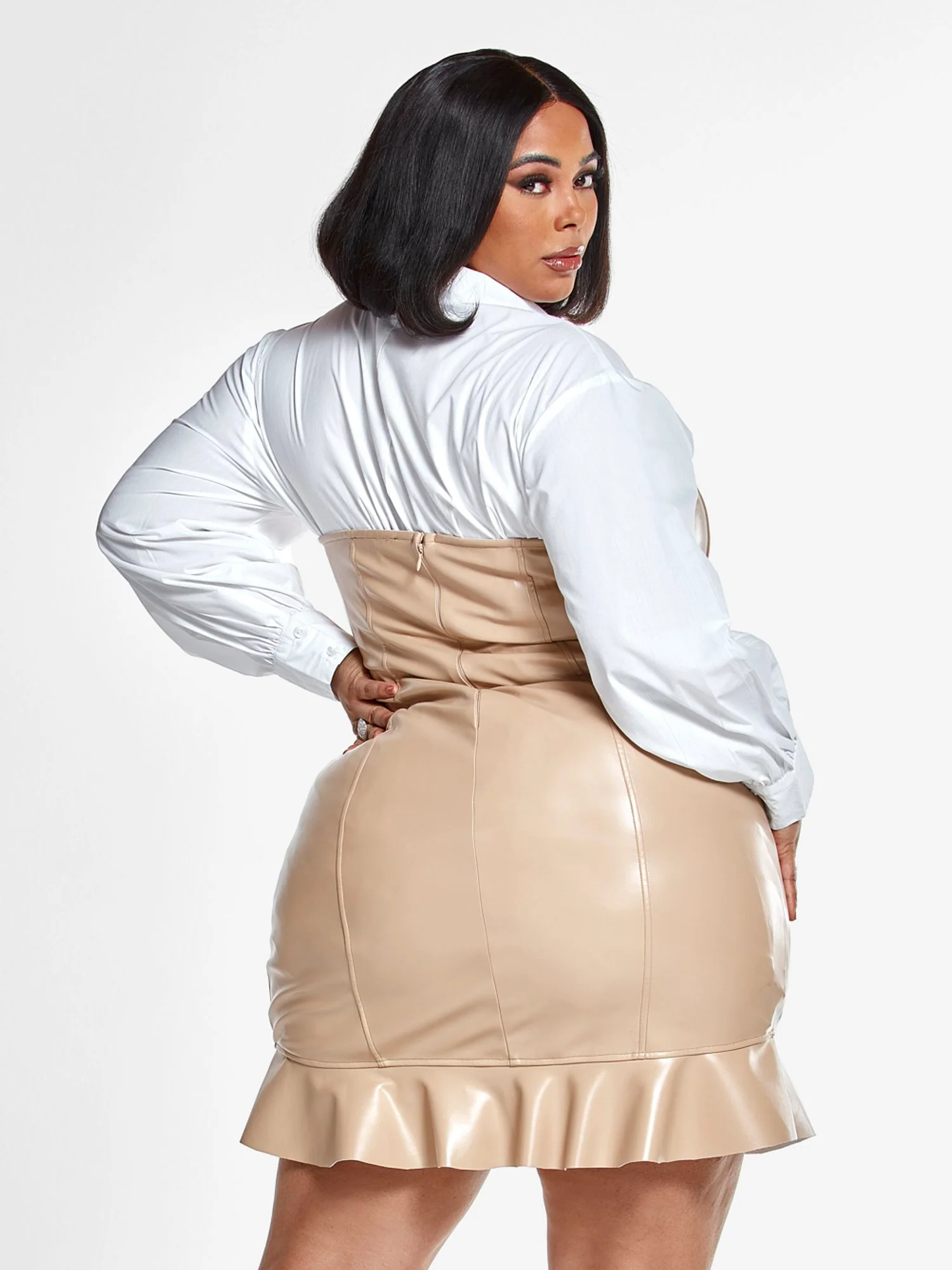 Kaila Strapless Faux Leather Dress with Ruffle Hem - Image 3