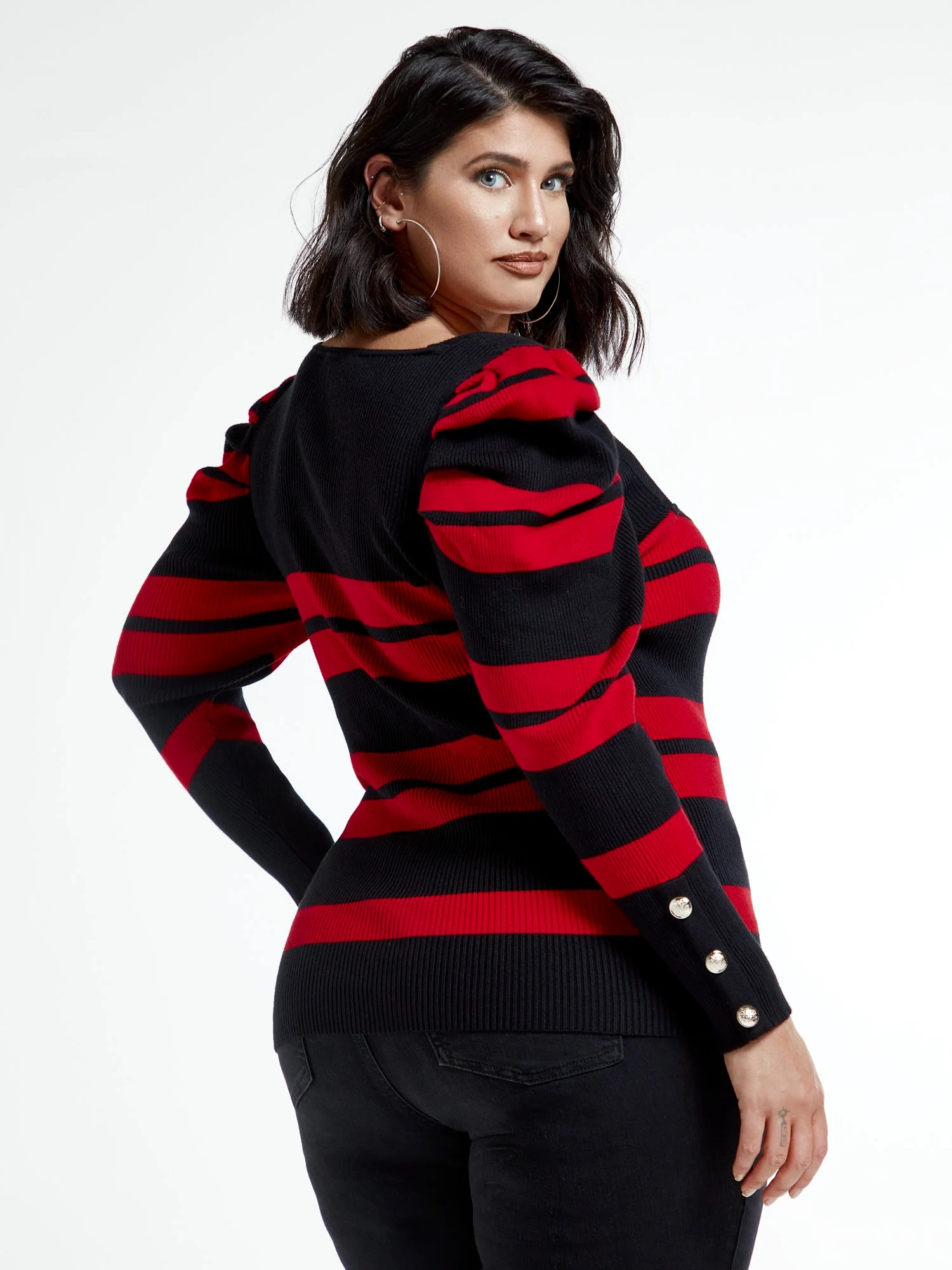 Kara Puff Sleeve Striped Square Neck Top - Image 3