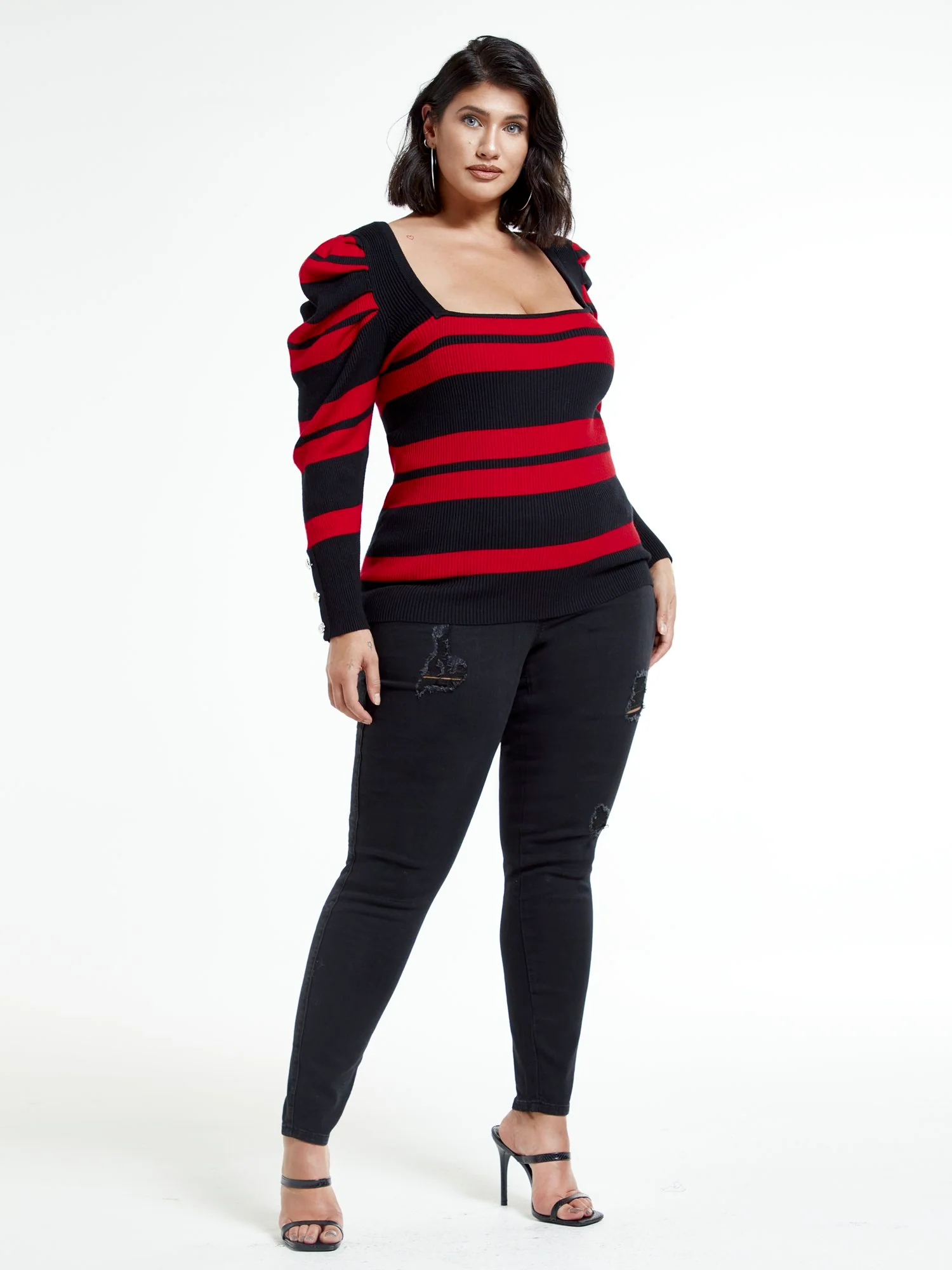 Kara Puff Sleeve Striped Square Neck Top - Image 4