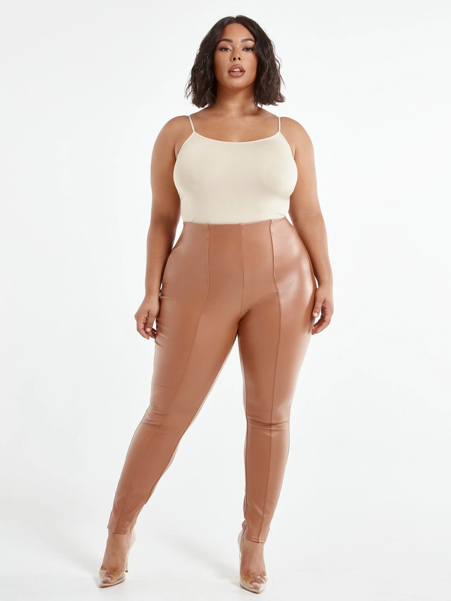 Katharina Tan Seam Front Faux-Leather Pants - Image 4