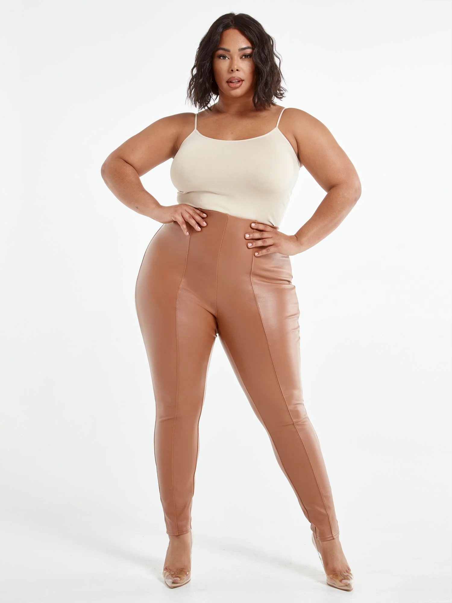 Katharina Tan Seam Front Faux-Leather Pants - Image 6
