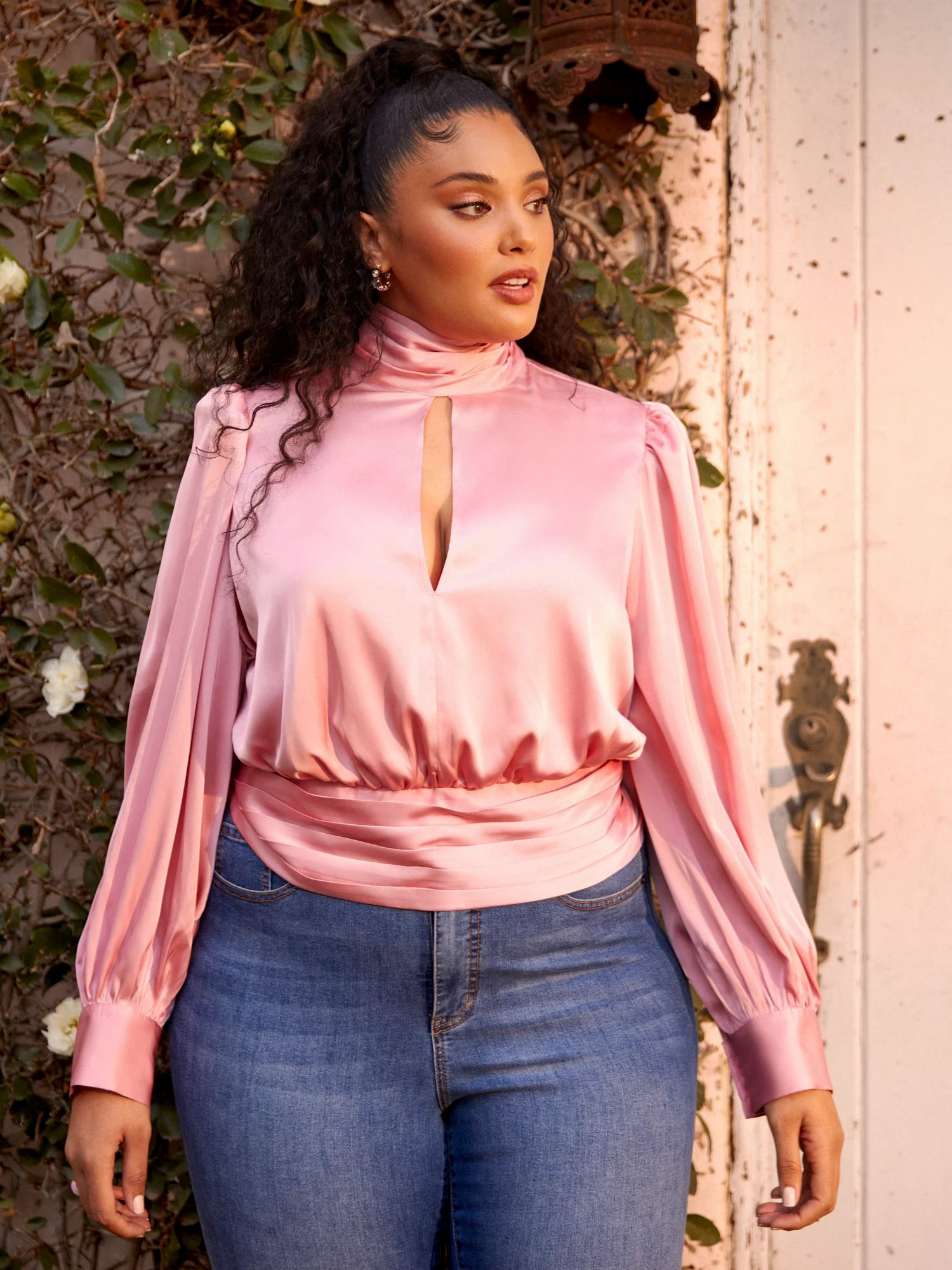 Kauri Satin Keyhole Detail Blouse - Image 5