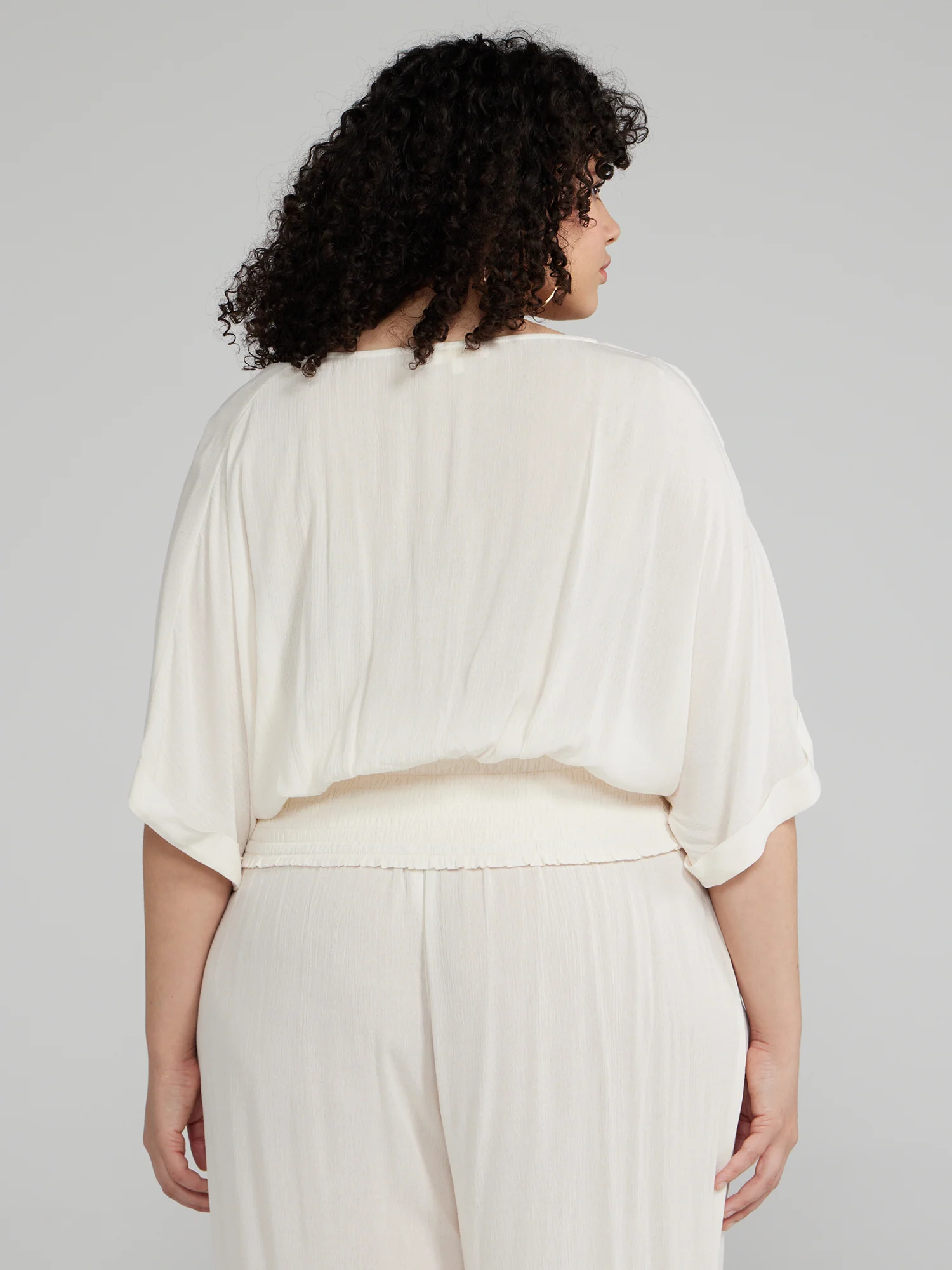 Kimono Style Smocked Hem Cropped Top - Image 3