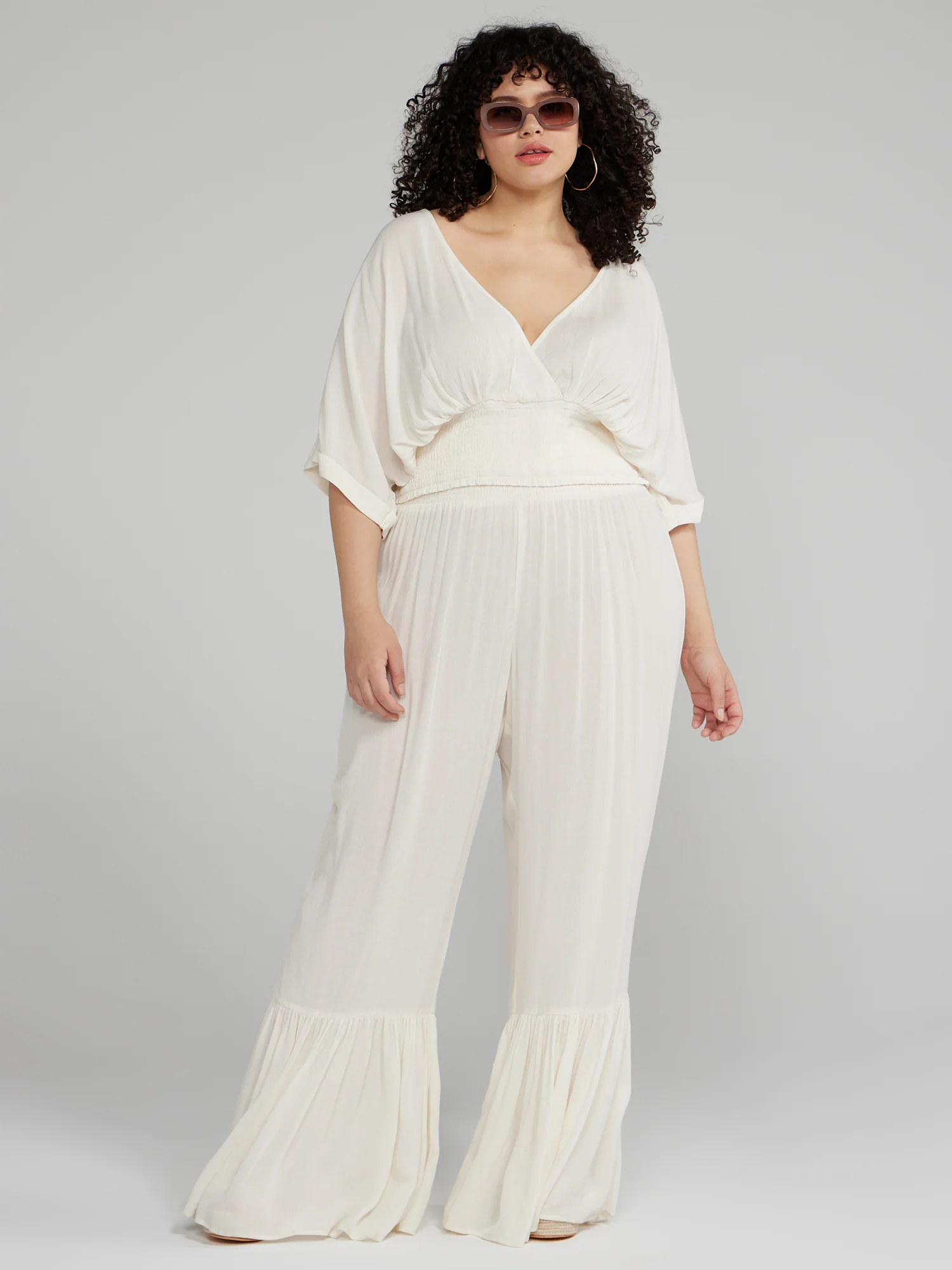 Kimono Style Smocked Hem Cropped Top - Image 4