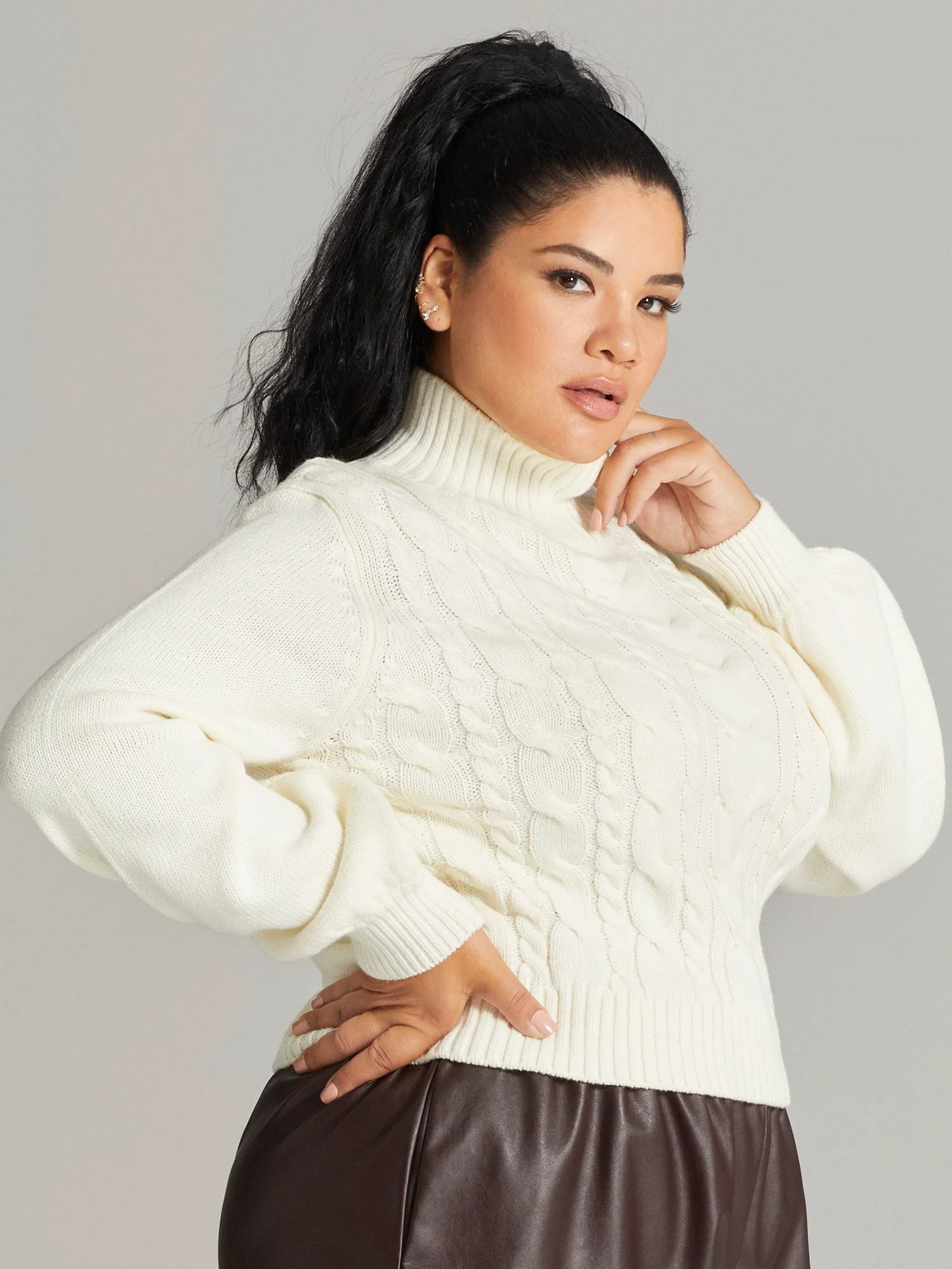 Kina Turtleneck Cable Knit Sweater - Image 3