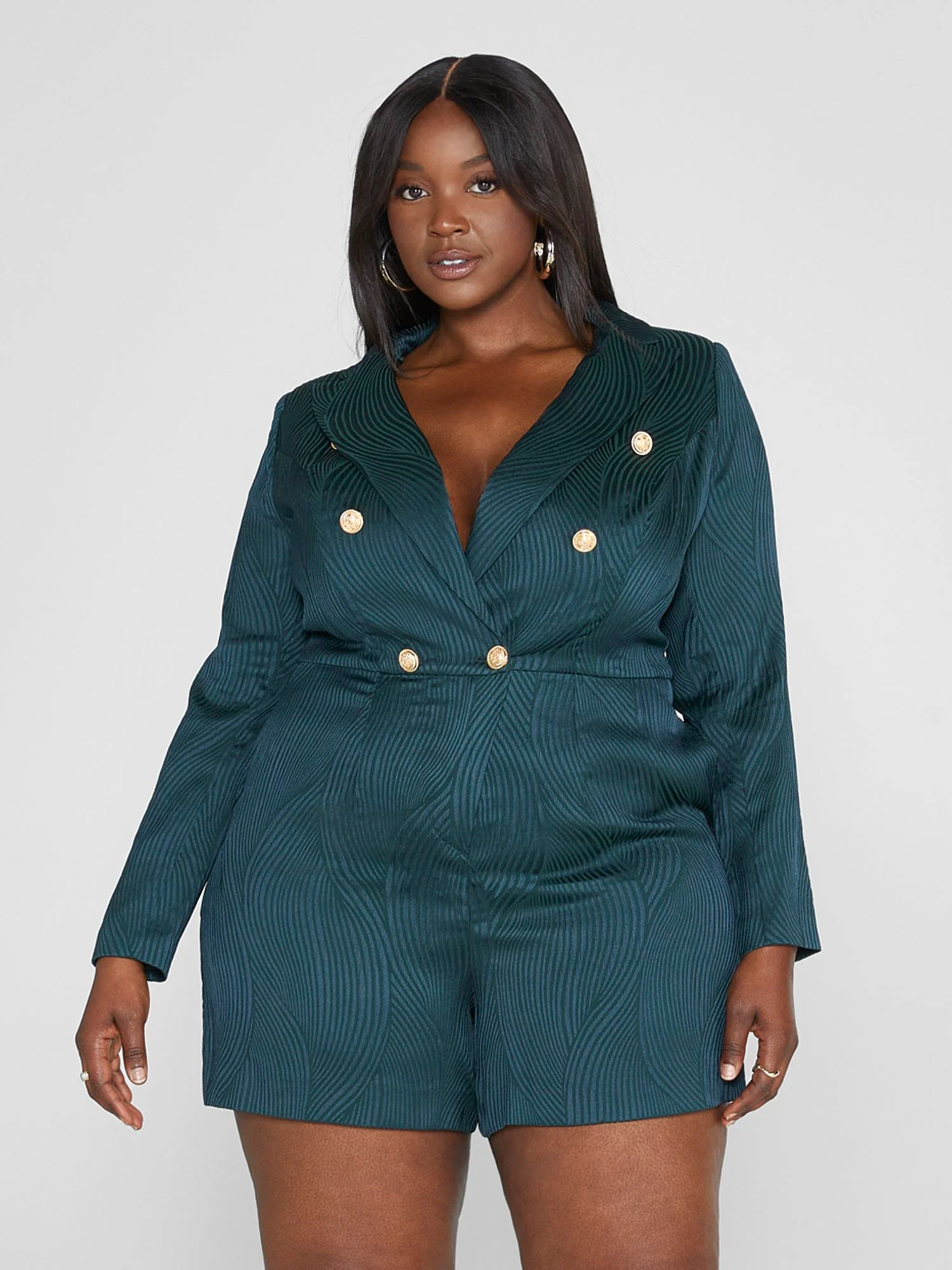 Kira Textured Double Breasted Romper - Image 2