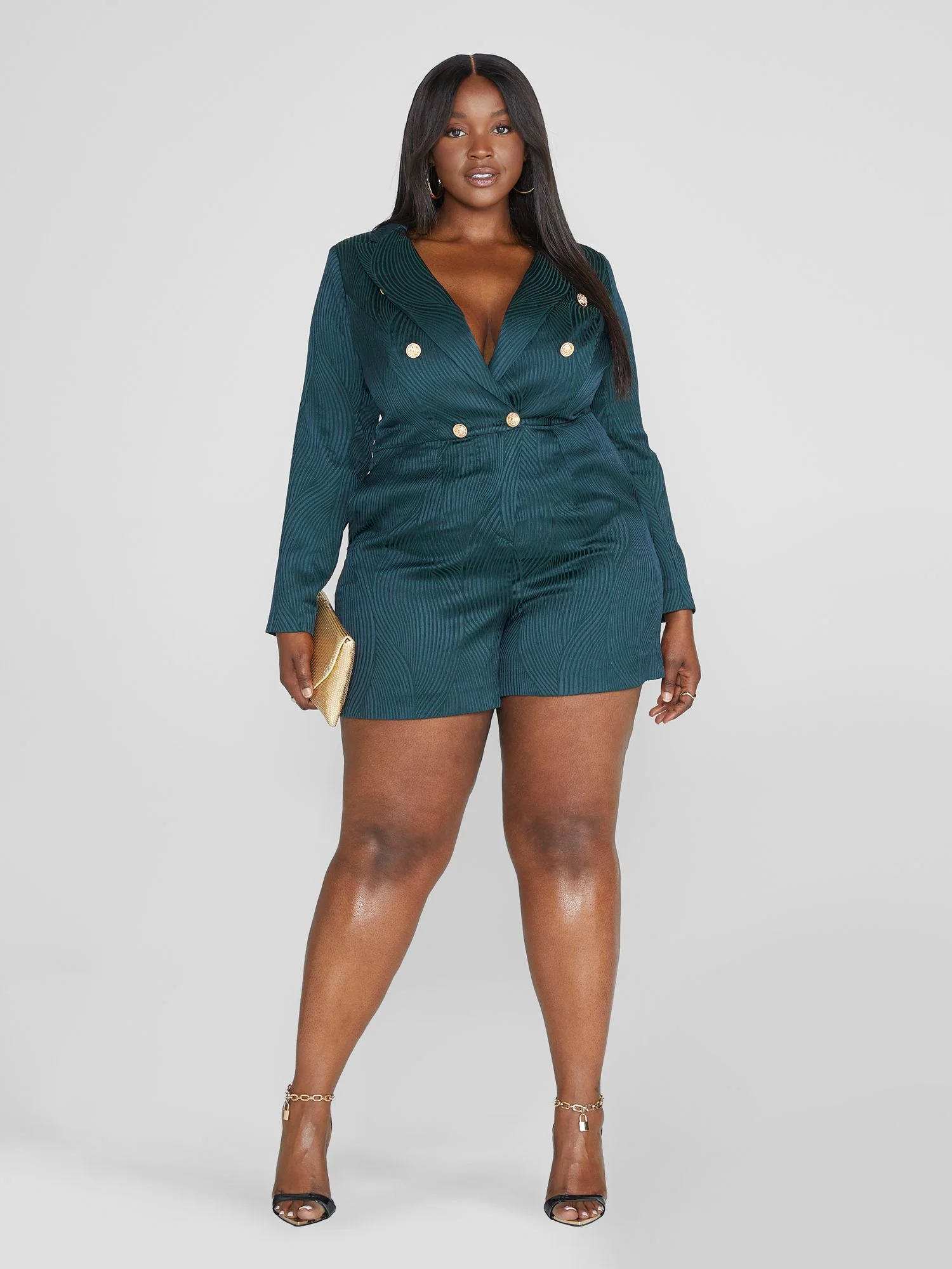 Kira Textured Double Breasted Romper - Image 3