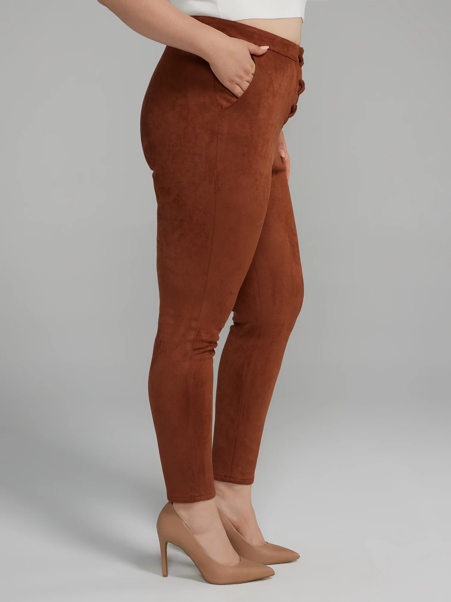 Lace-Up Faux Suede Leggings - Image 2