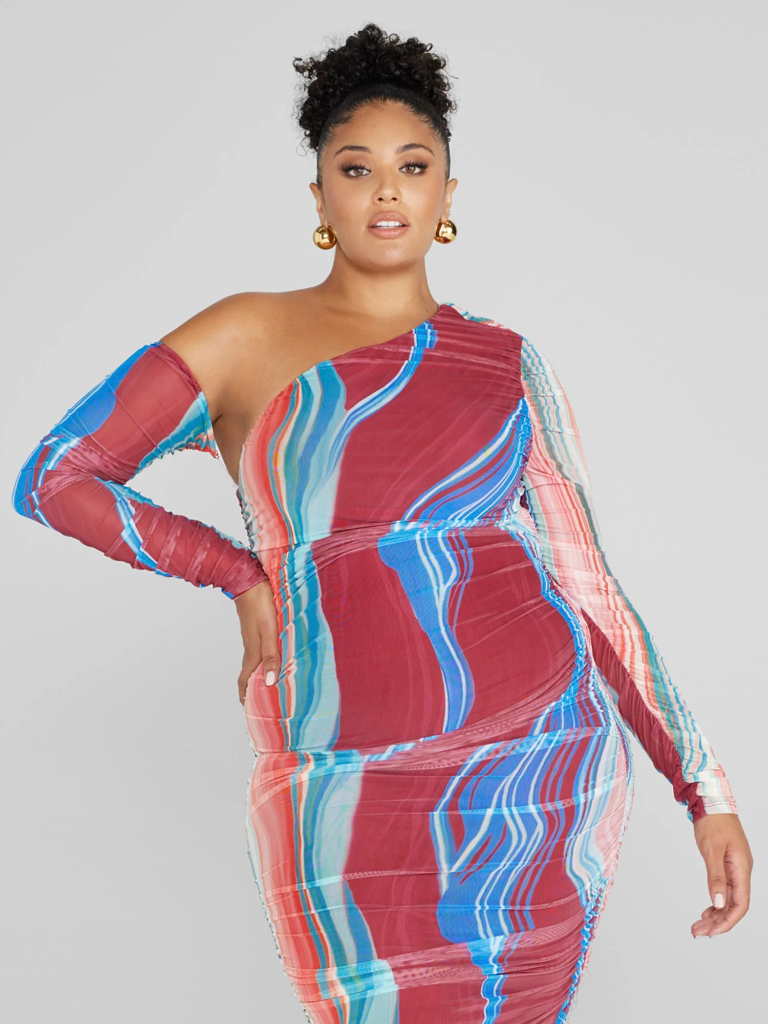 Lara One Shoulder Ruched Maxi Dress - Image 3