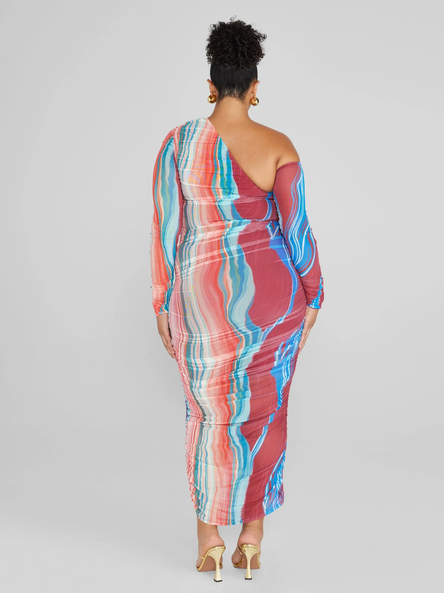 Lara One Shoulder Ruched Maxi Dress - Image 4