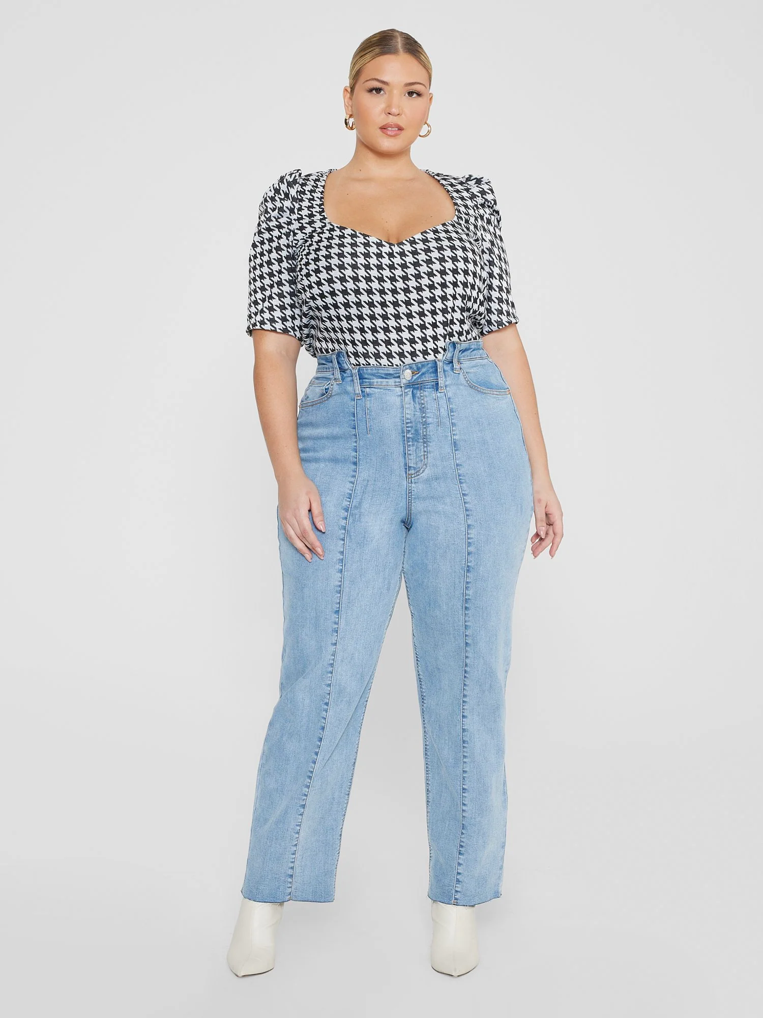 Latisha Houndstooth Puff Sleeve Top - Image 2