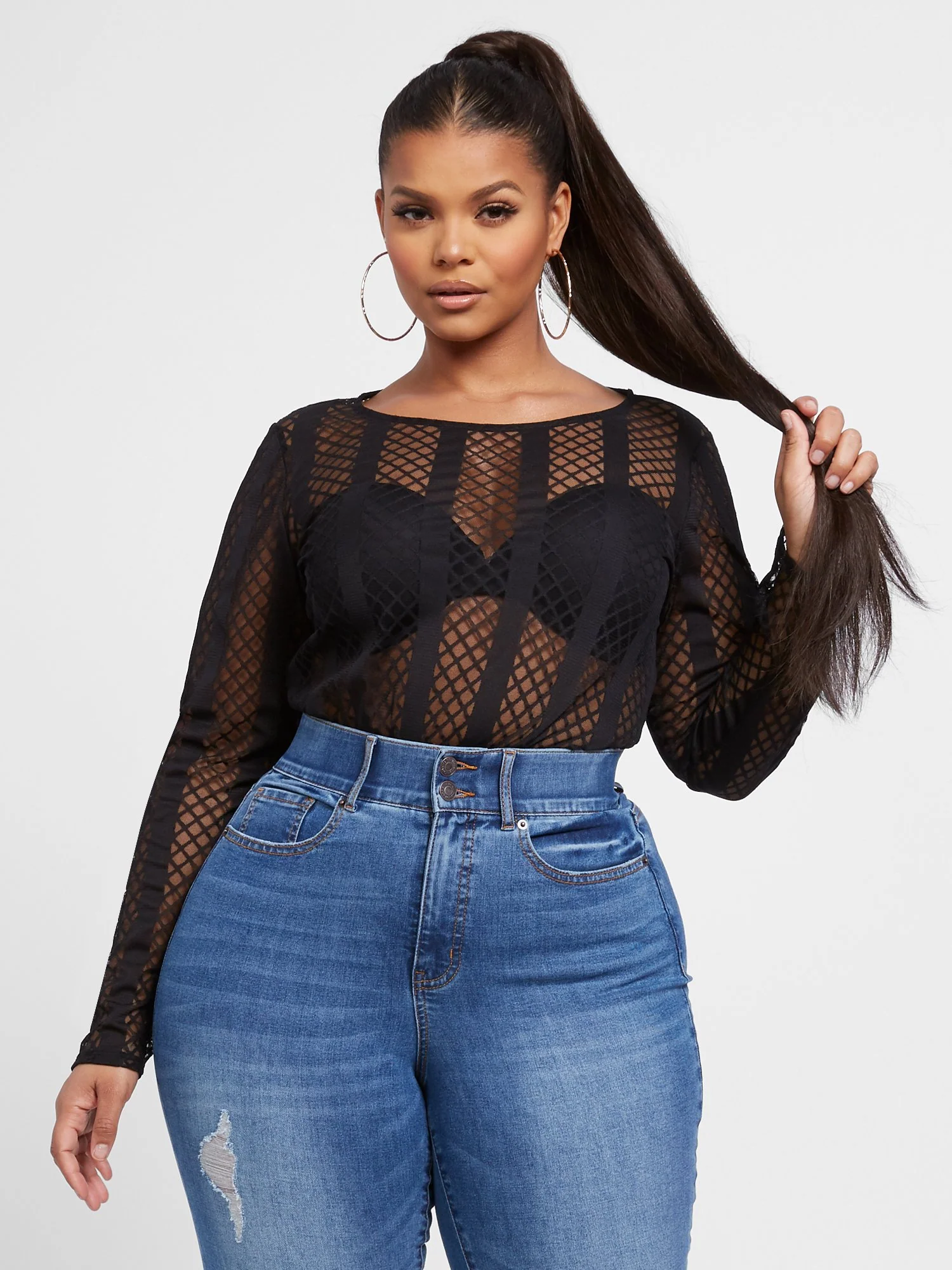 Laura Scoopneck Stripe Mesh Top - Image 2