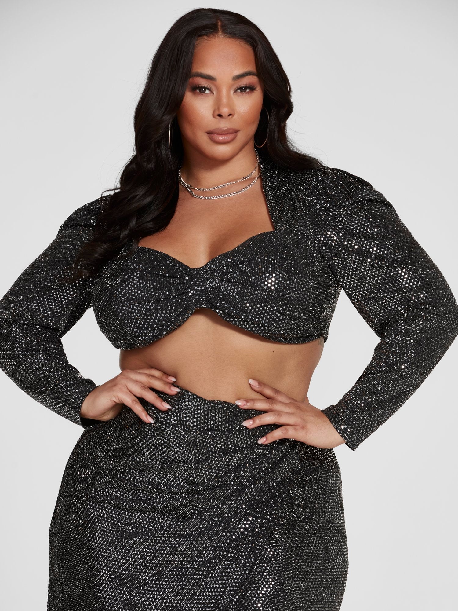 Leandra Puff Sleeve Metallic Crop Top - Image 2
