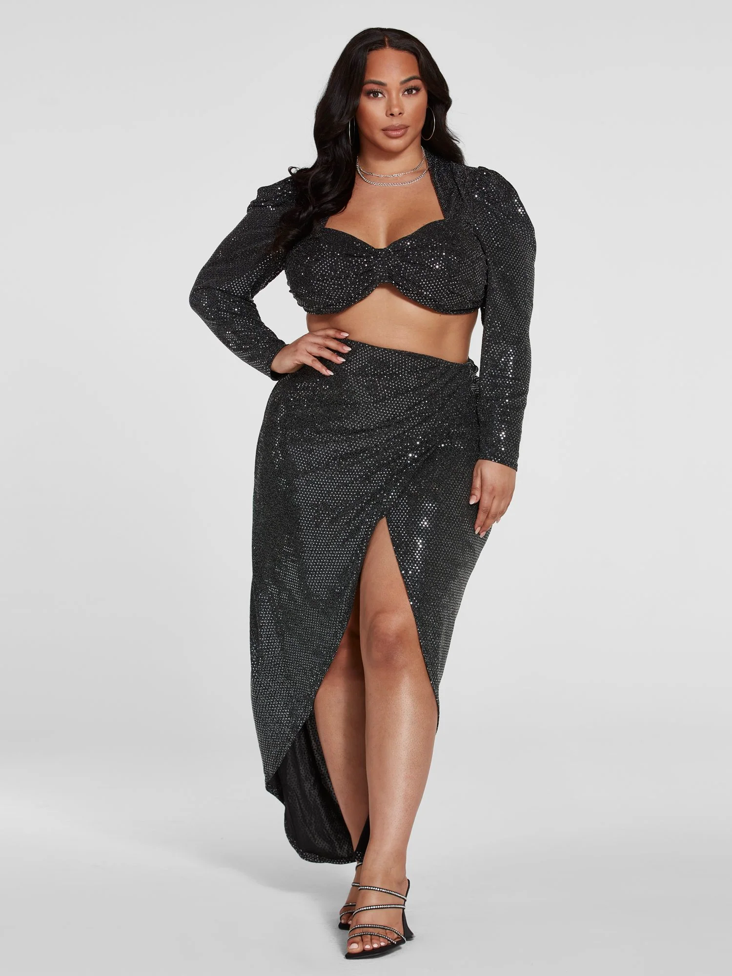 Leandra Puff Sleeve Metallic Crop Top - Image 3