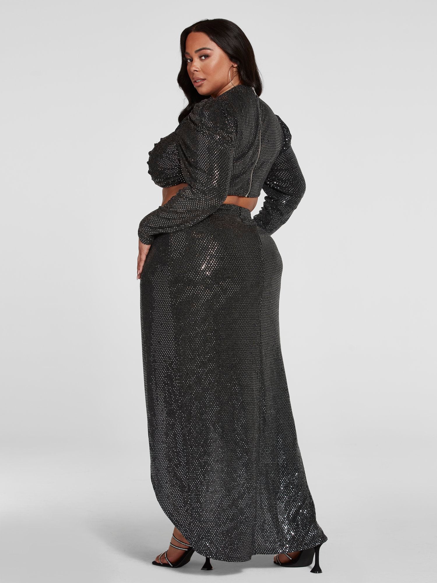 Leandra Puff Sleeve Metallic Crop Top - Image 4