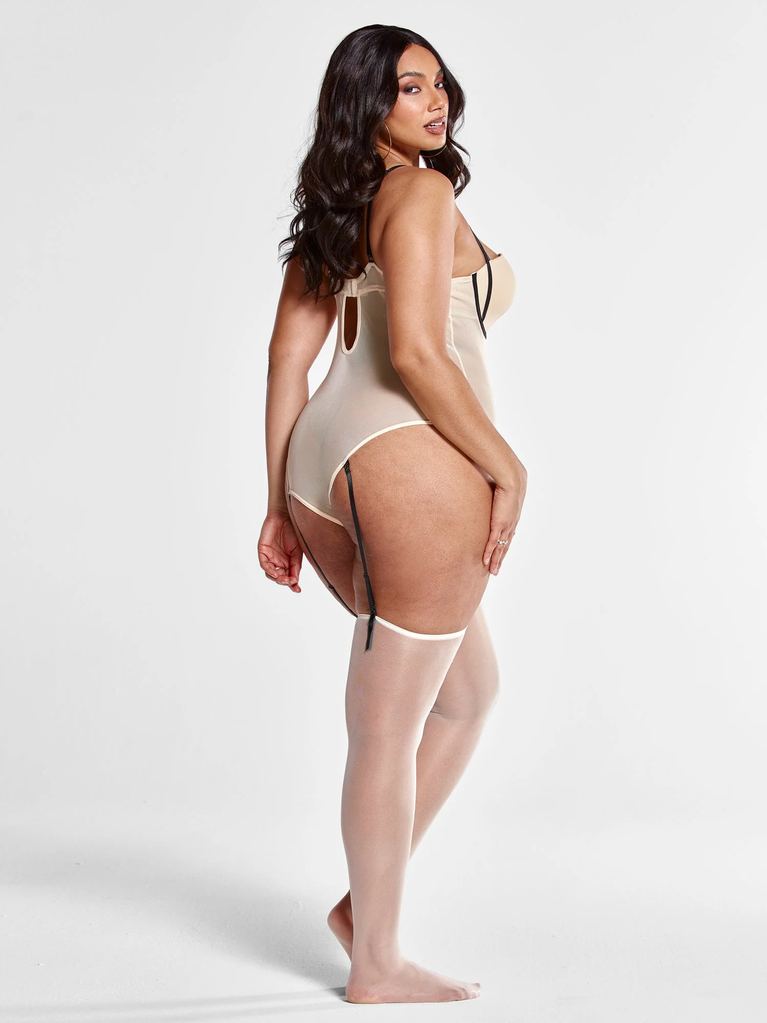 Lexi Caged Bra Mesh Bodysuit with Garter Belt & Stockings - Image 3