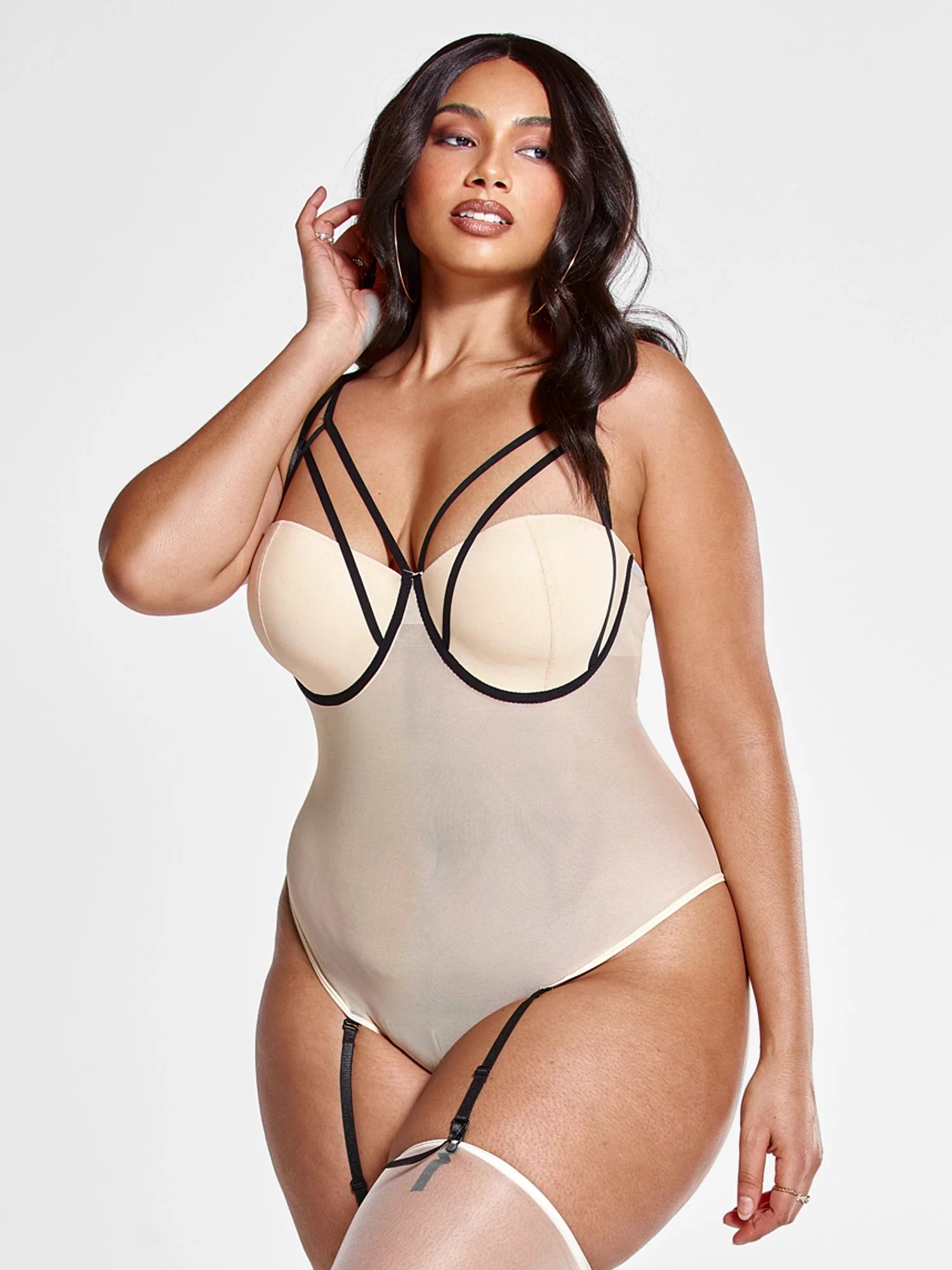 Lexi Caged Bra Mesh Bodysuit with Garter Belt & Stockings - Image 4