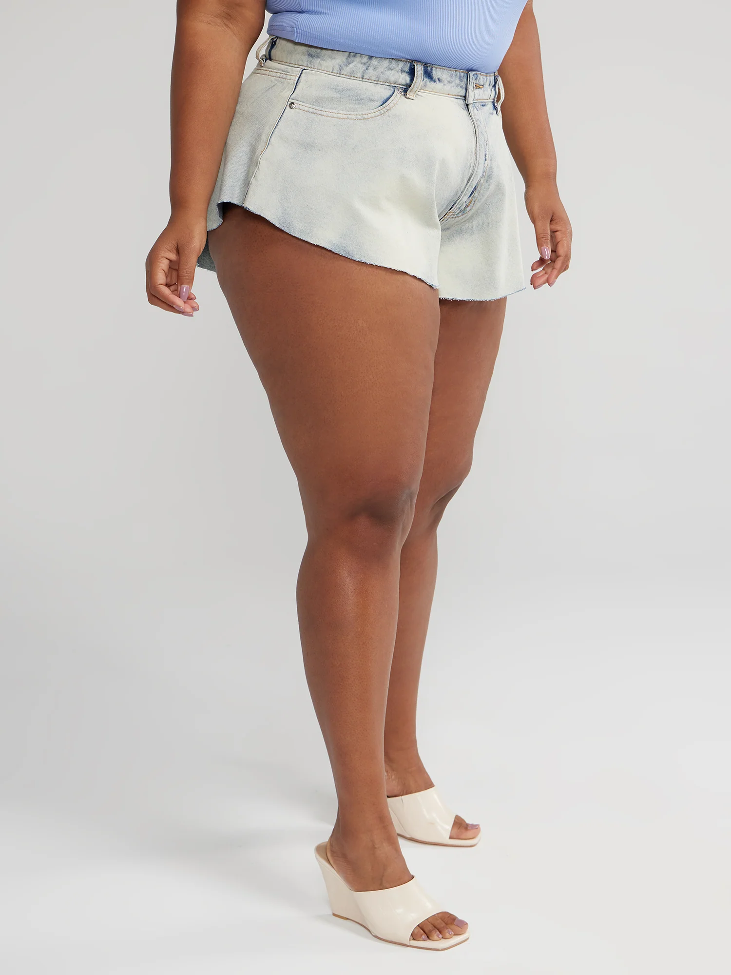 Light Blue Wash Denim Flippy Shorts - Image 3