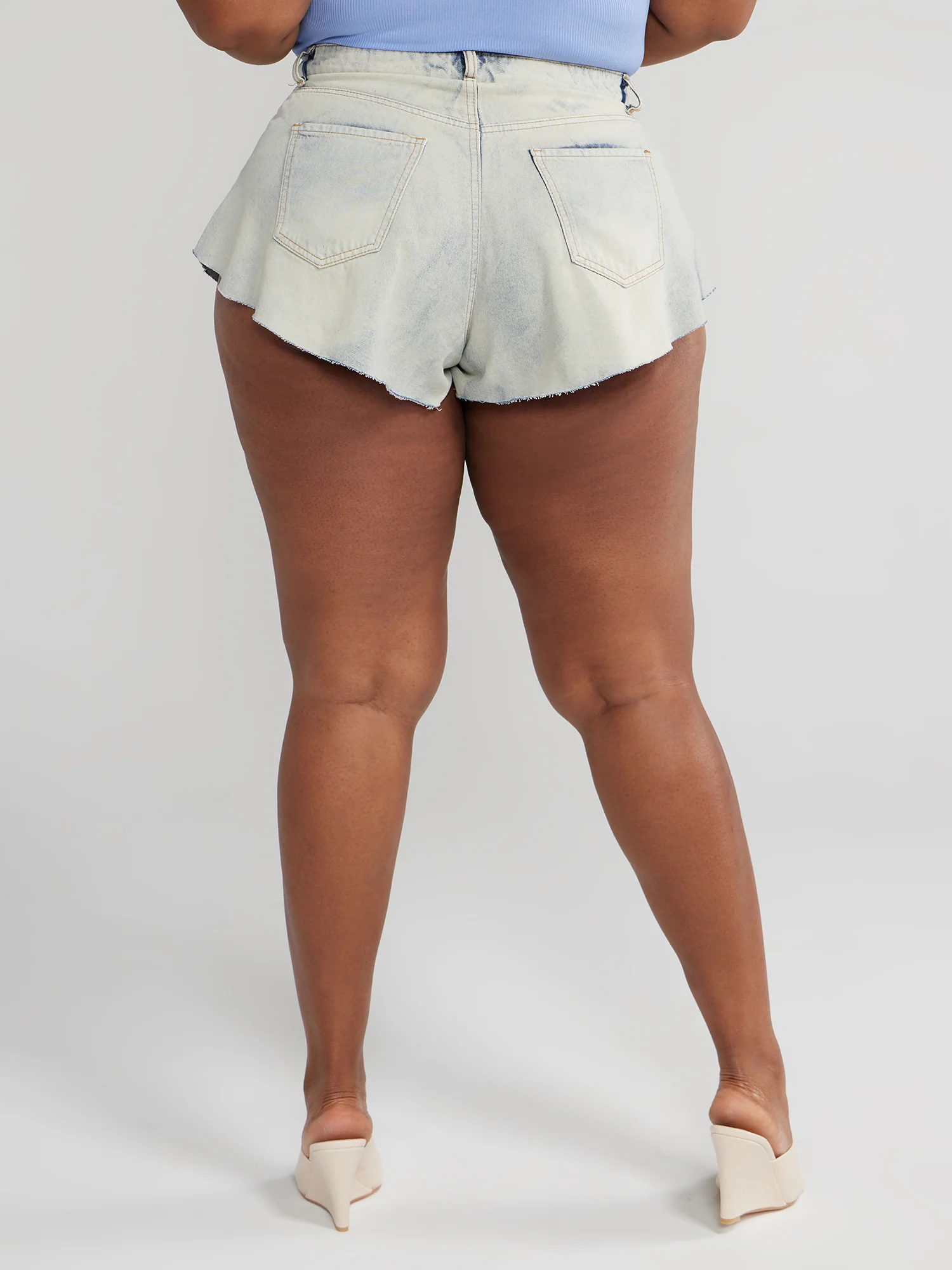 Light Blue Wash Denim Flippy Shorts - Image 4