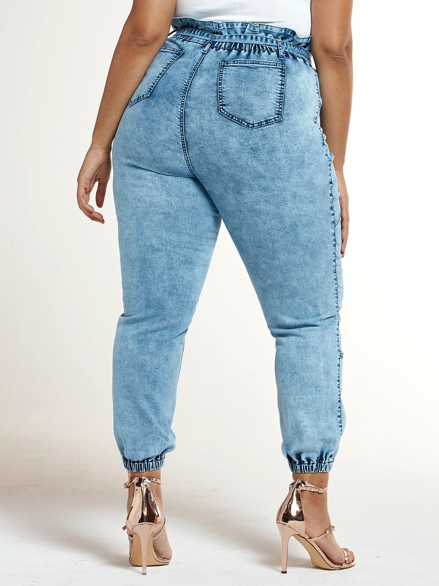 Light Wash High Rise Paperbag Waist Jogger Jeans - Image 3