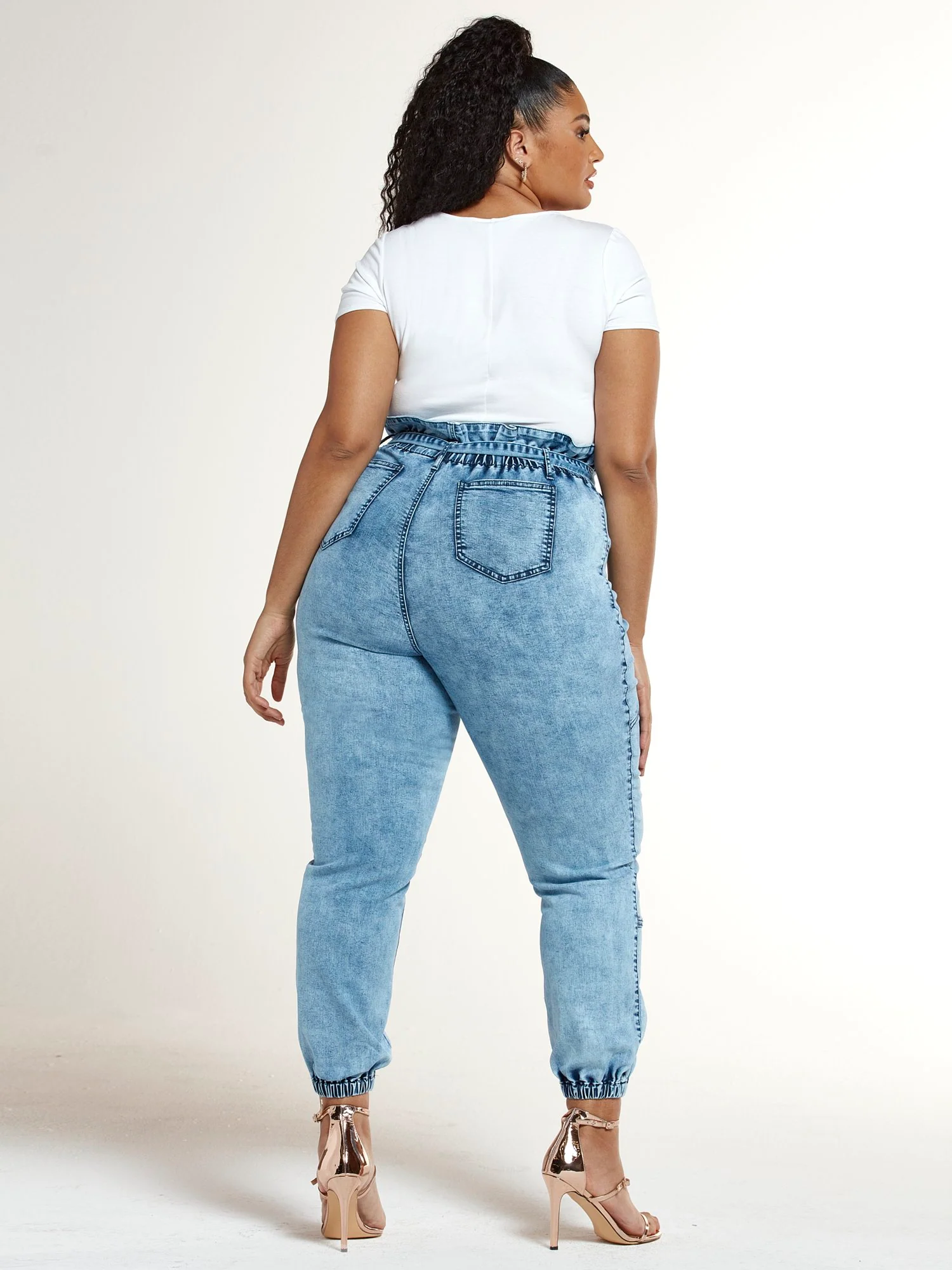 Light Wash High Rise Paperbag Waist Jogger Jeans - Image 5