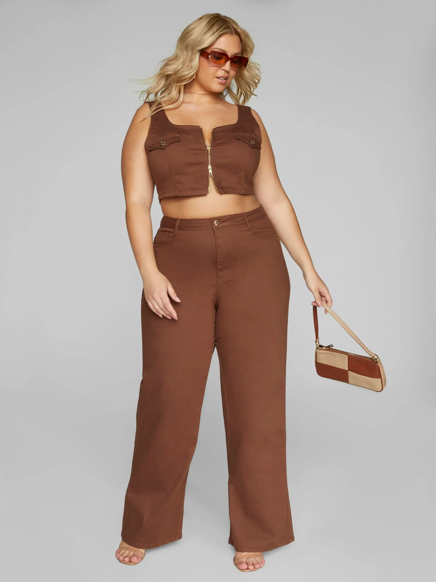 Lola Zip Front Denim Crop Top - Image 3