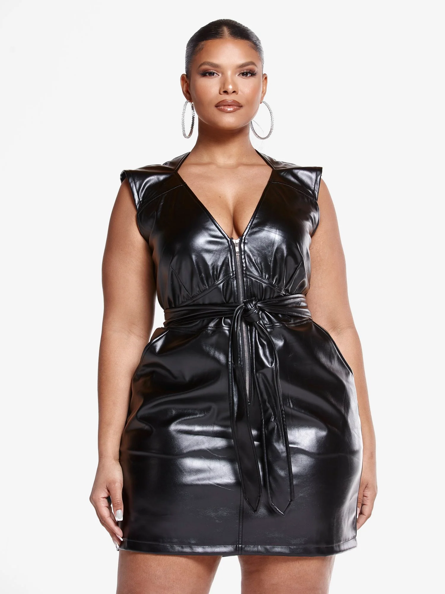 Londyn Zip Front Faux Leather Dress - Image 2