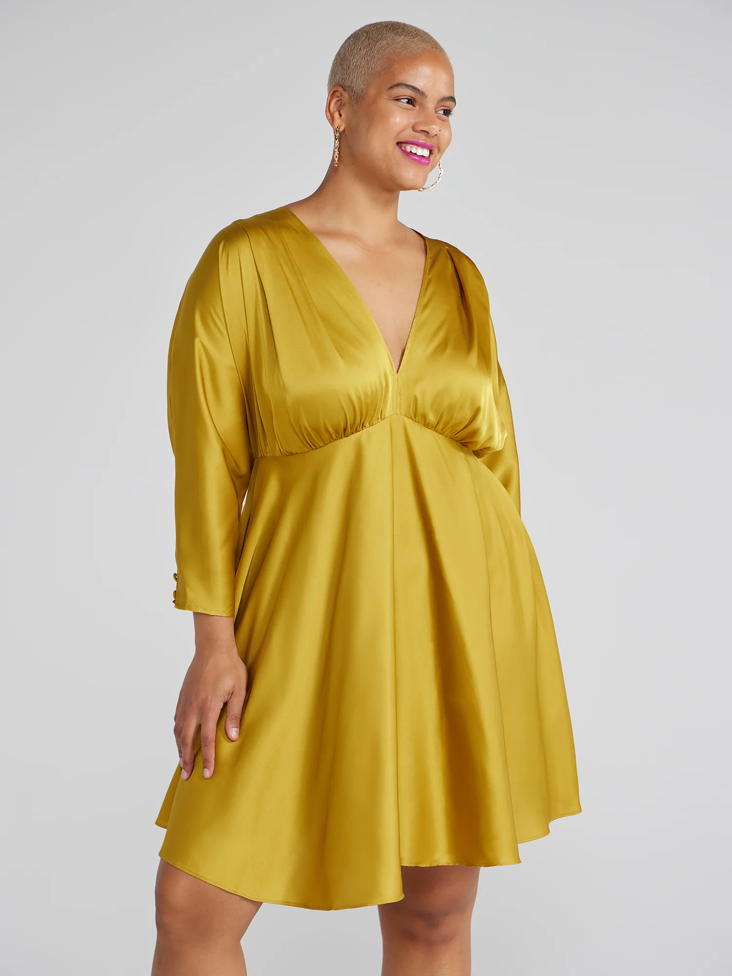 Luciana Deep V-Neck Satin Dress