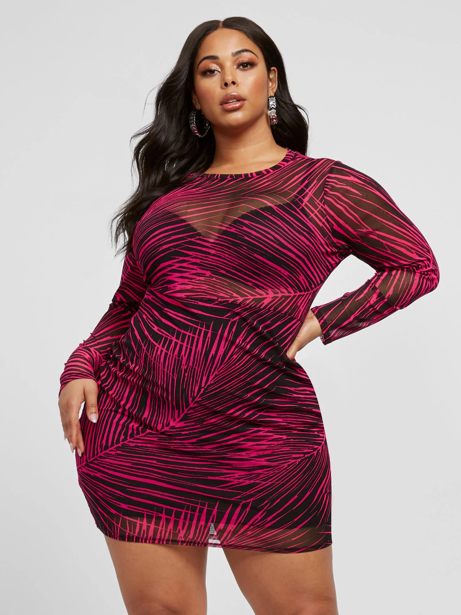 Luciana Palm Print Mesh Bodycon Dress - Image 5