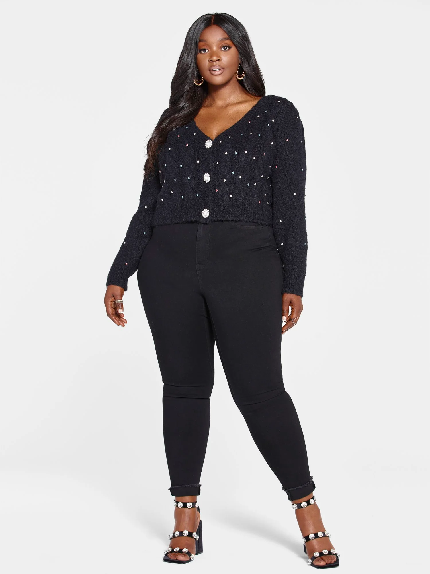 Lucy Rhinestone Cropped Cardigan - Image 3