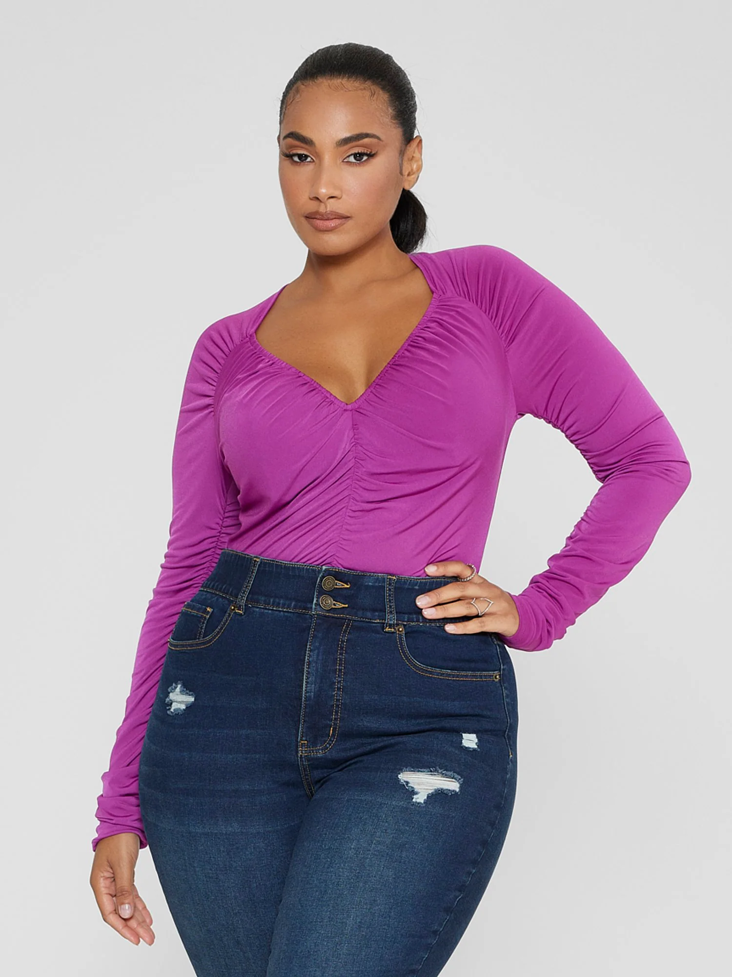Lydia V-Neck Ruched Top - Image 2