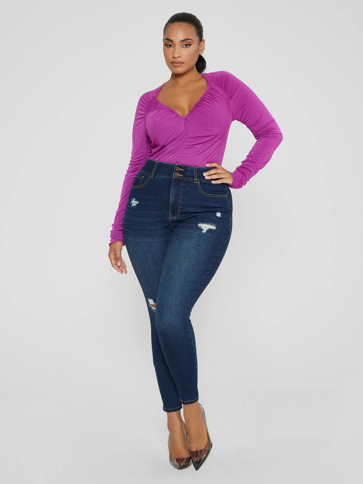 Lydia V-Neck Ruched Top - Image 3