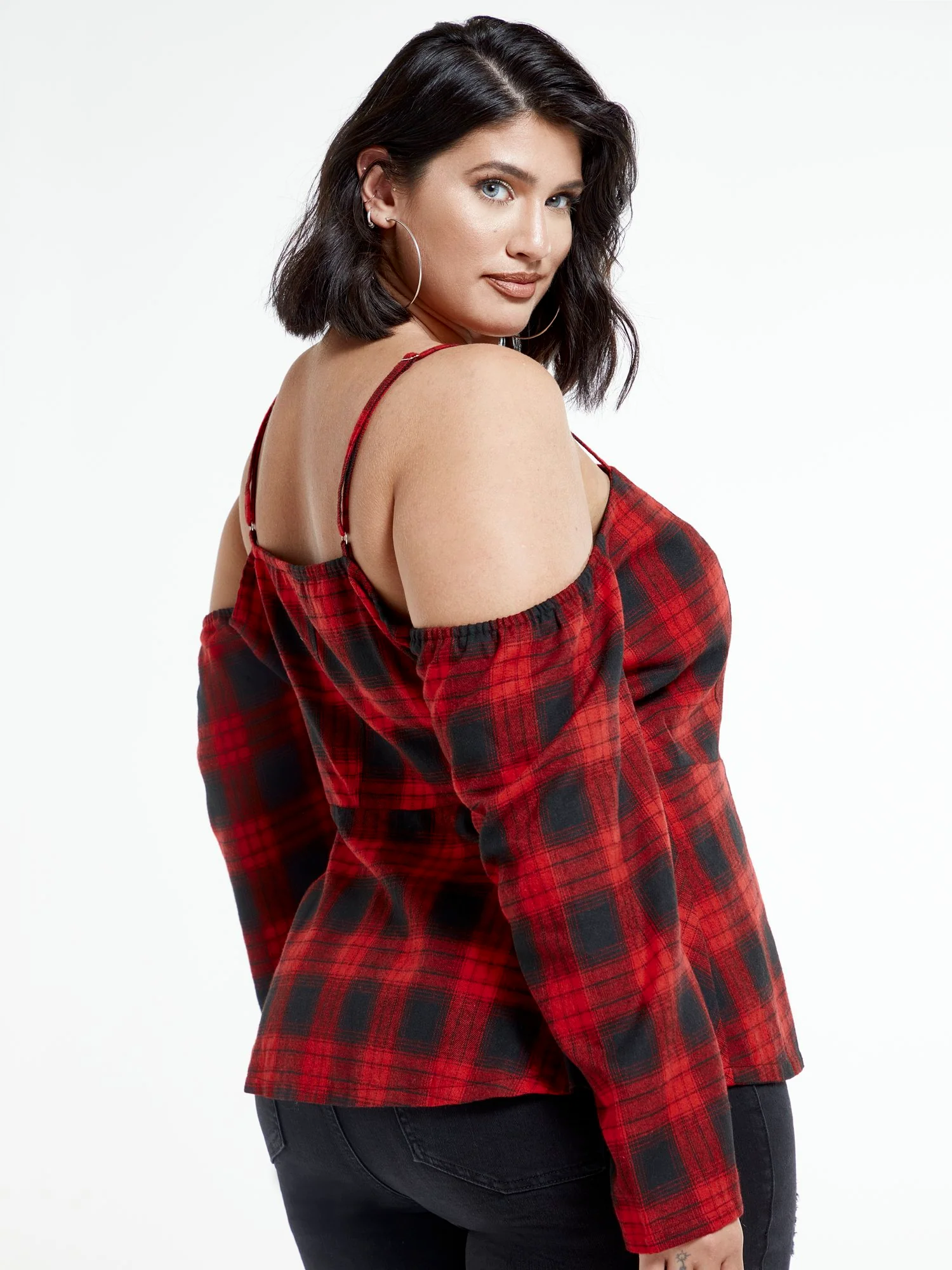 Malika Off The Shoulder Plaid Top - Image 3