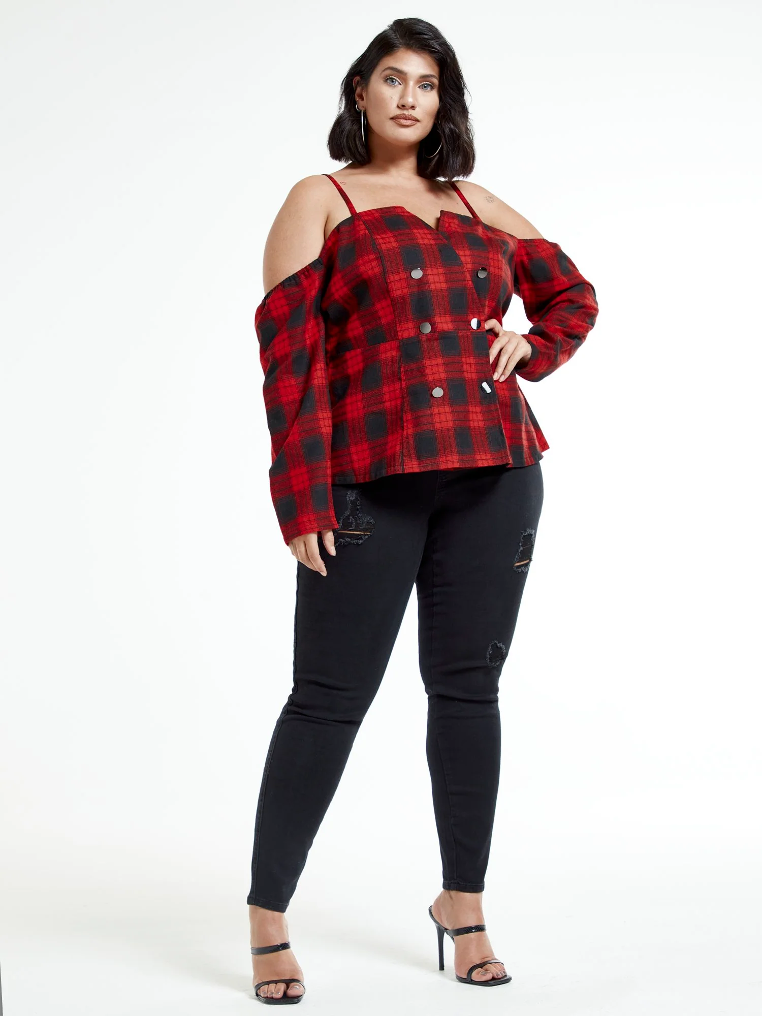 Malika Off The Shoulder Plaid Top - Image 4