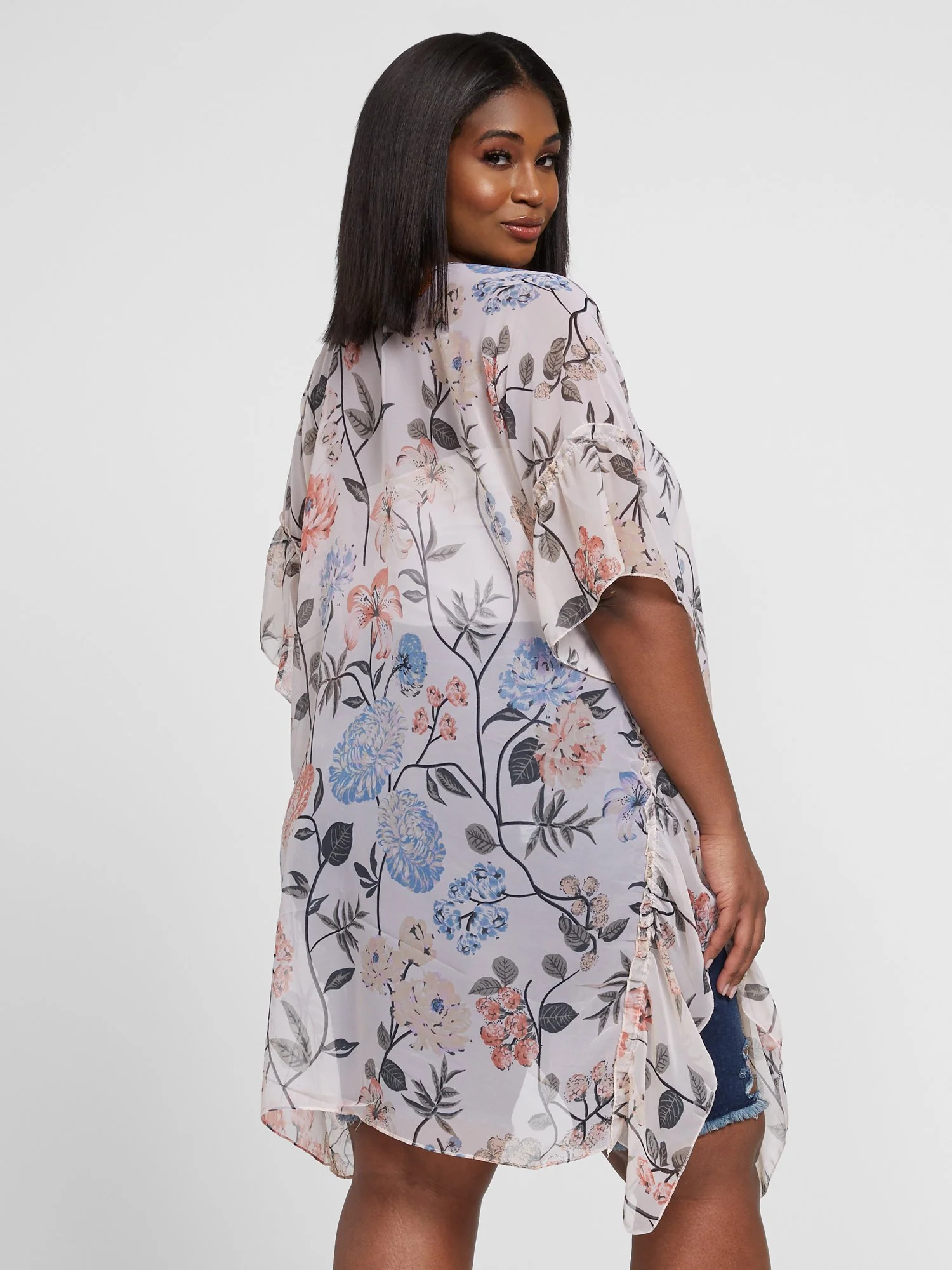 Marley Floral Ruffle Sleeve Kimono - Image 3