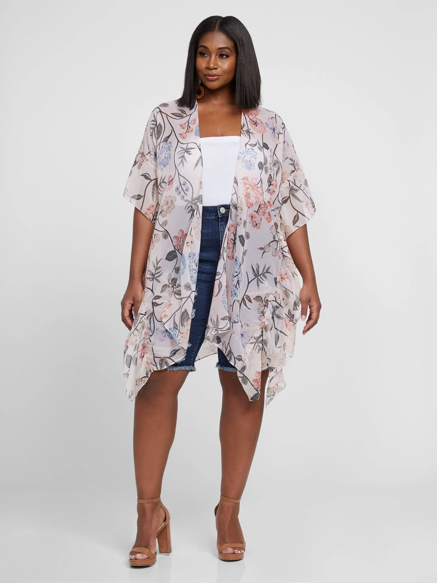 Marley Floral Ruffle Sleeve Kimono - Image 4
