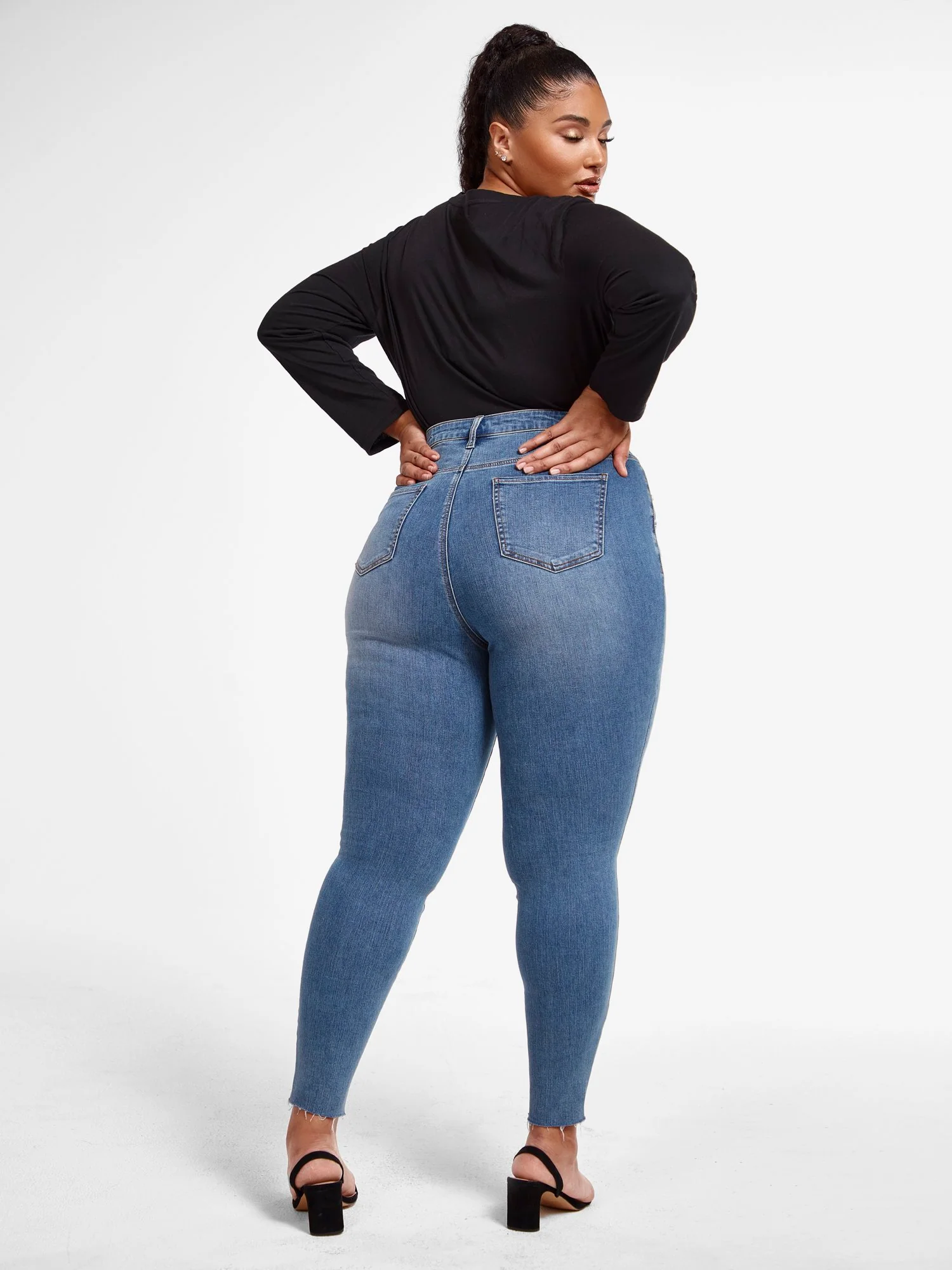 Medium Wash High Rise Button Fly Skinny Jeans - Tall Inseams - Image 7