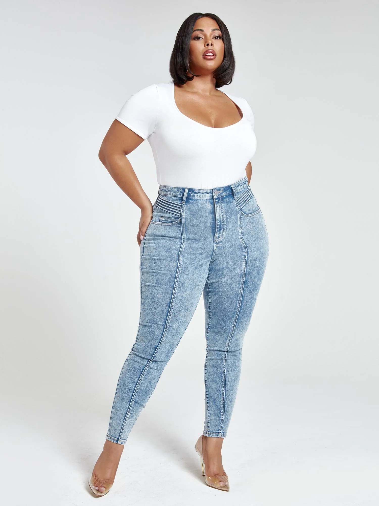 Medium Wash High-rise Seamed Moto Jeans - Image 4