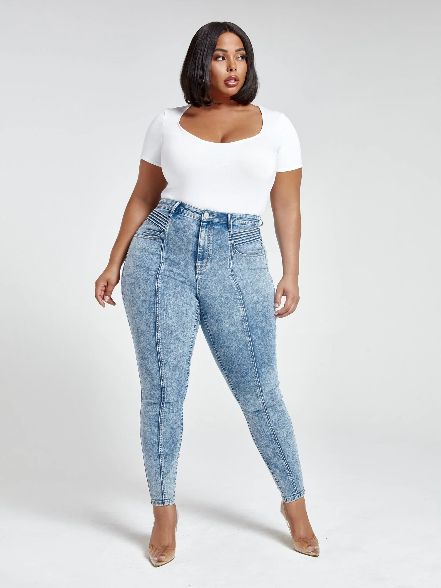 Medium Wash High-rise Seamed Moto Jeans - Image 5
