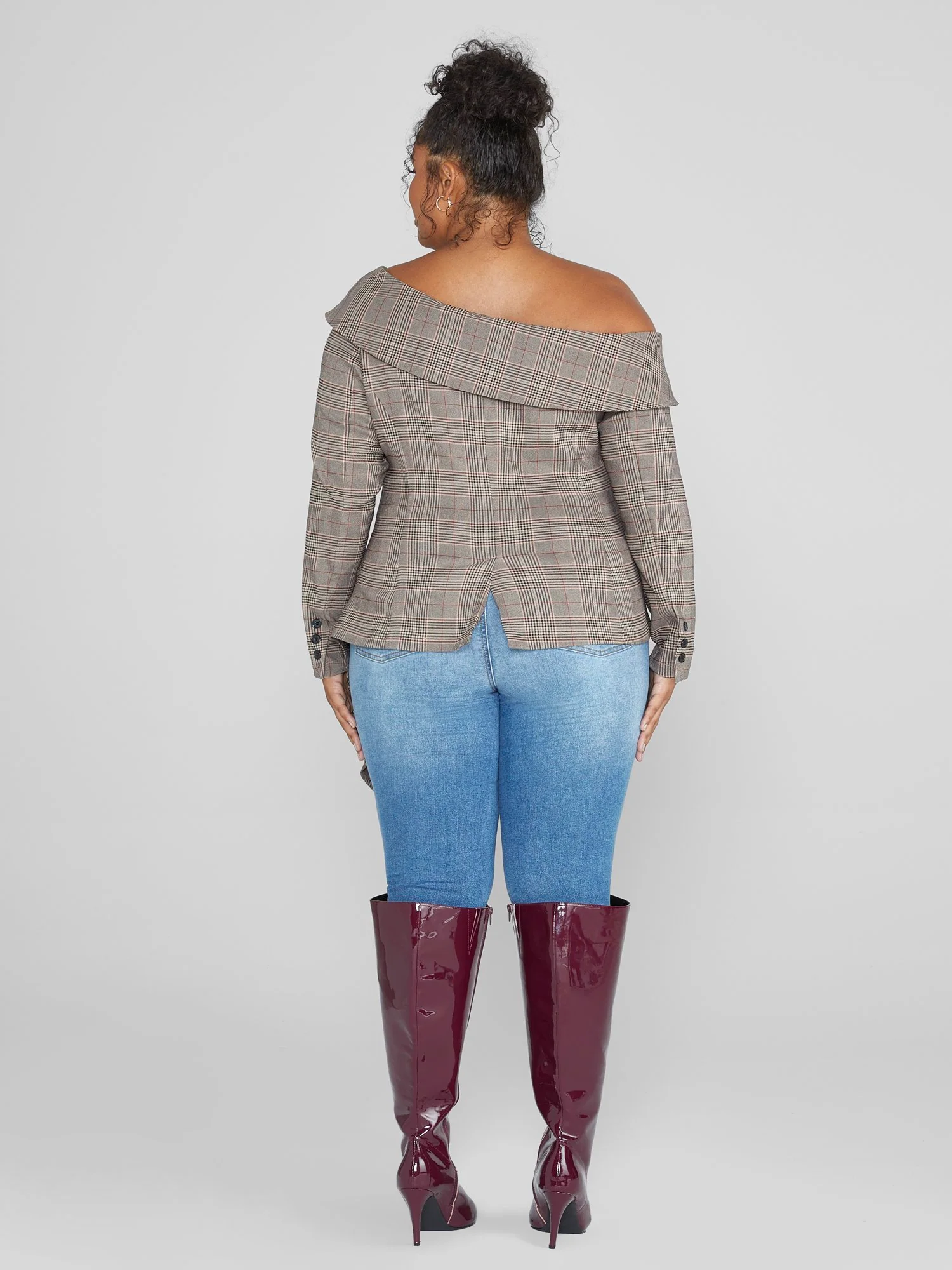 Melena Plaid Asymmetrical Hem Blazer Top - Image 4