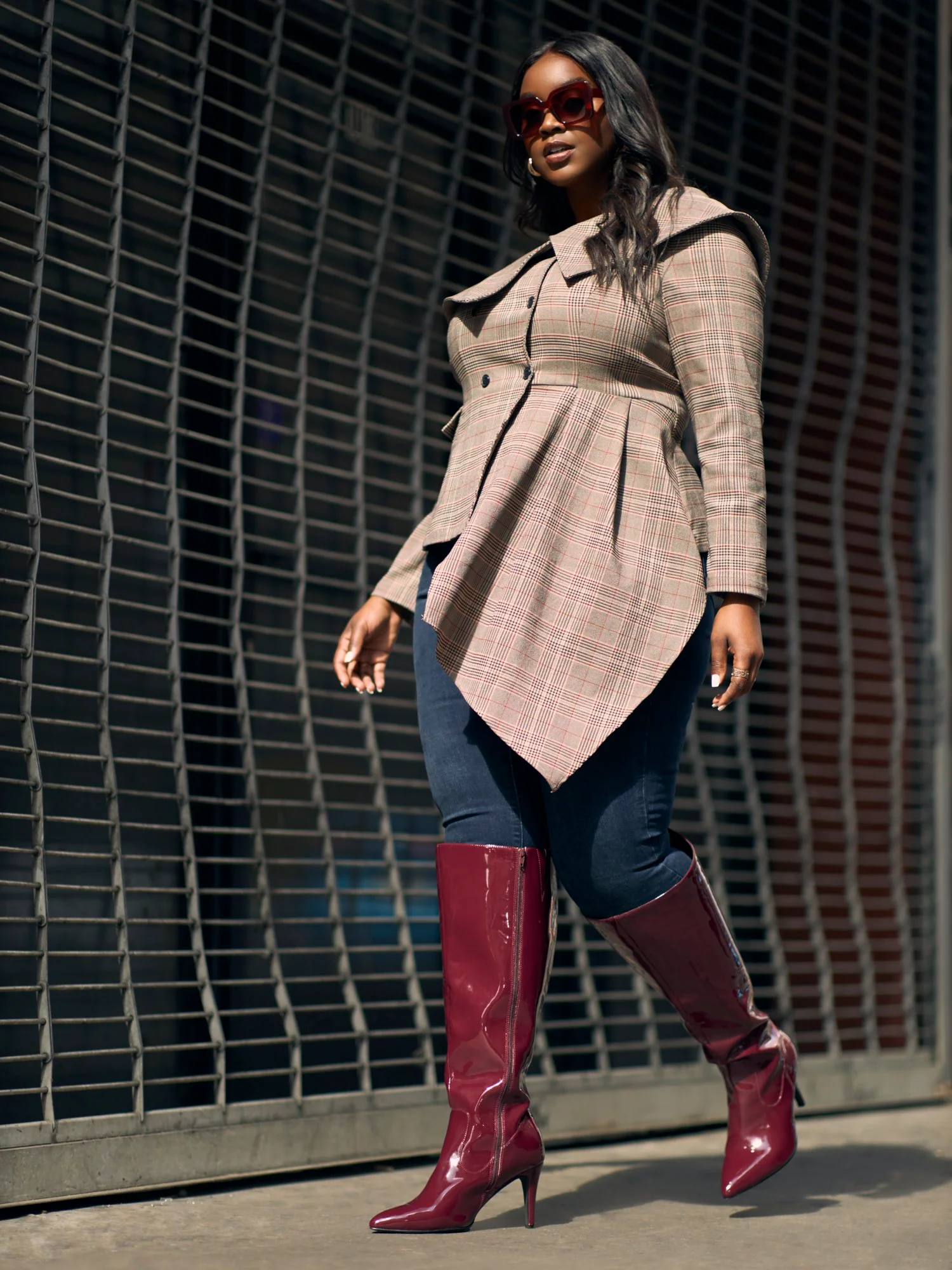 Melena Plaid Asymmetrical Hem Blazer Top - Image 6