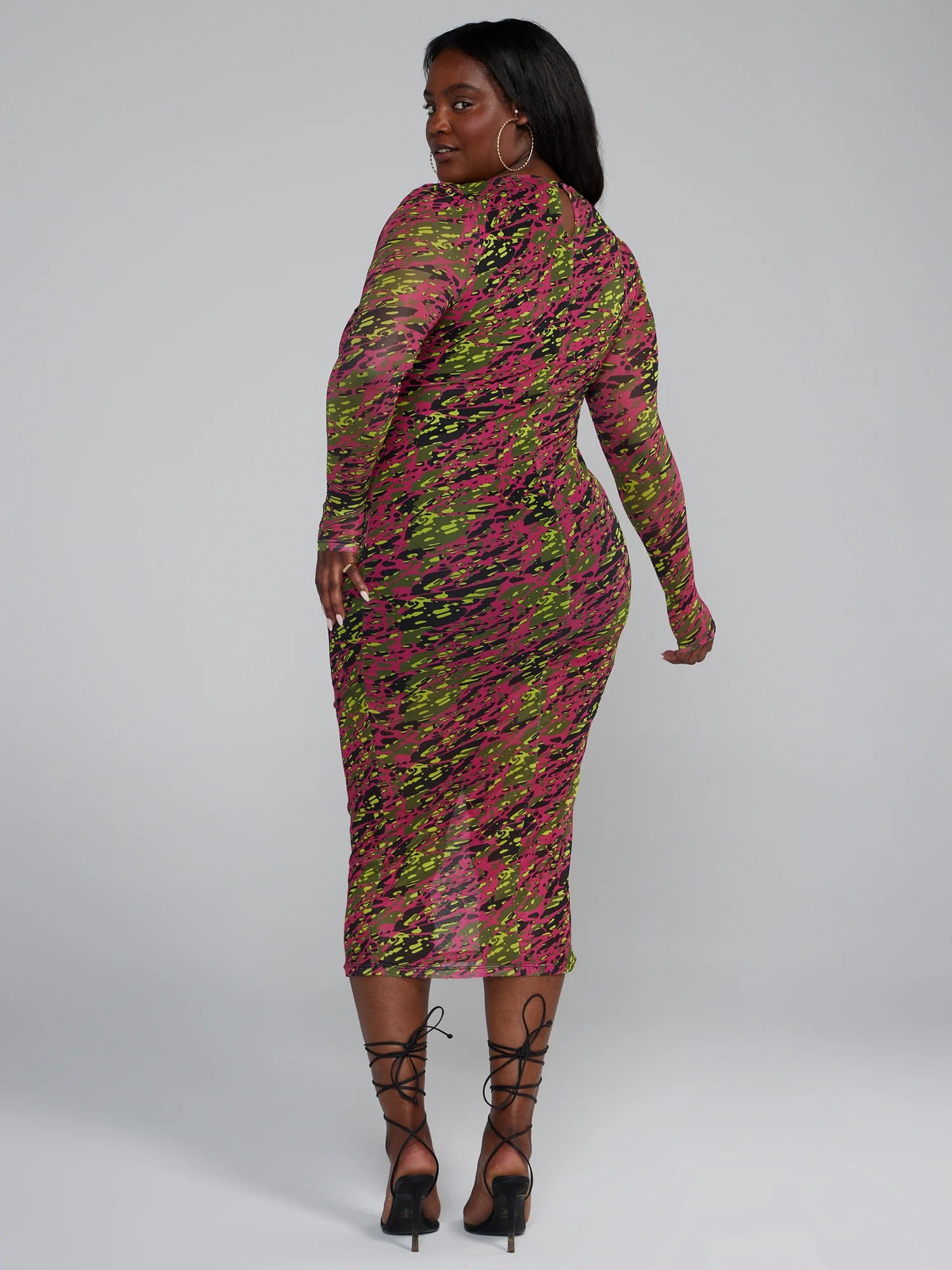 Mesh Camo Print Bodycon Dress - Image 3