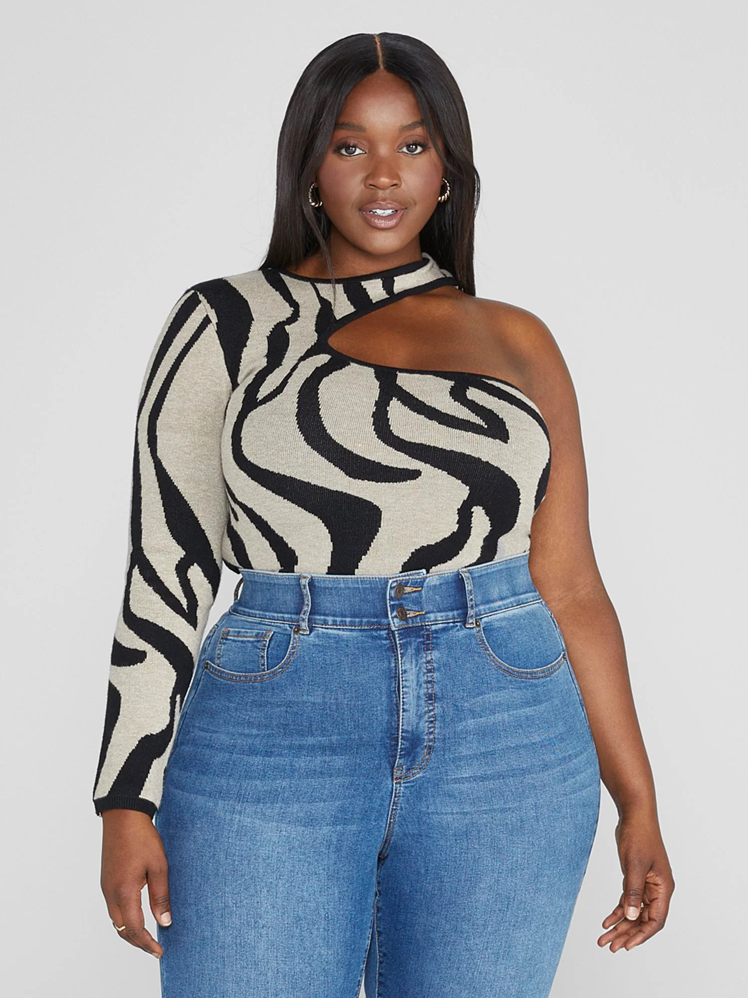 Mia One Shoulder Tiger Print Sweater - Image 2