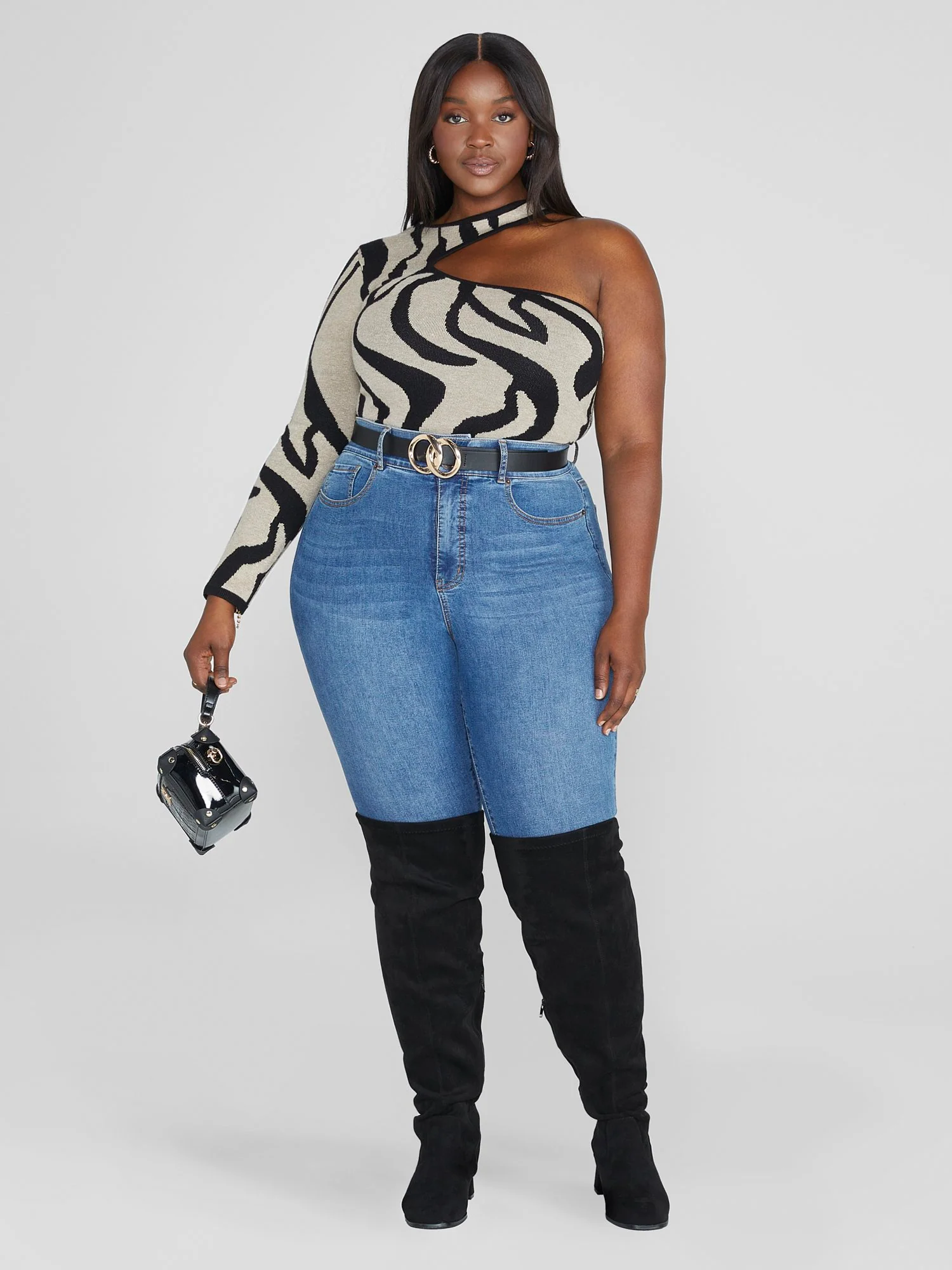 Mia One Shoulder Tiger Print Sweater - Image 3