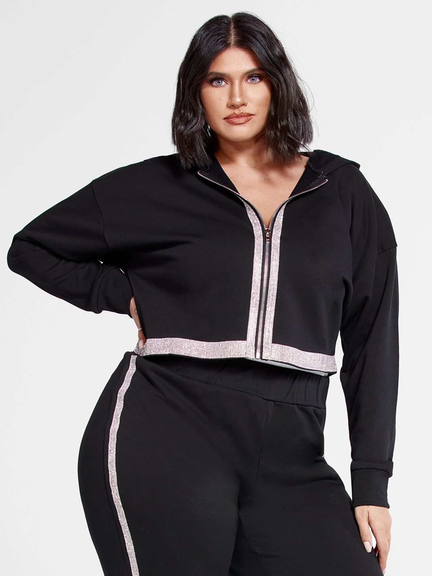 Michelle Rhinestone Trim Cropped Hoodie - Image 2